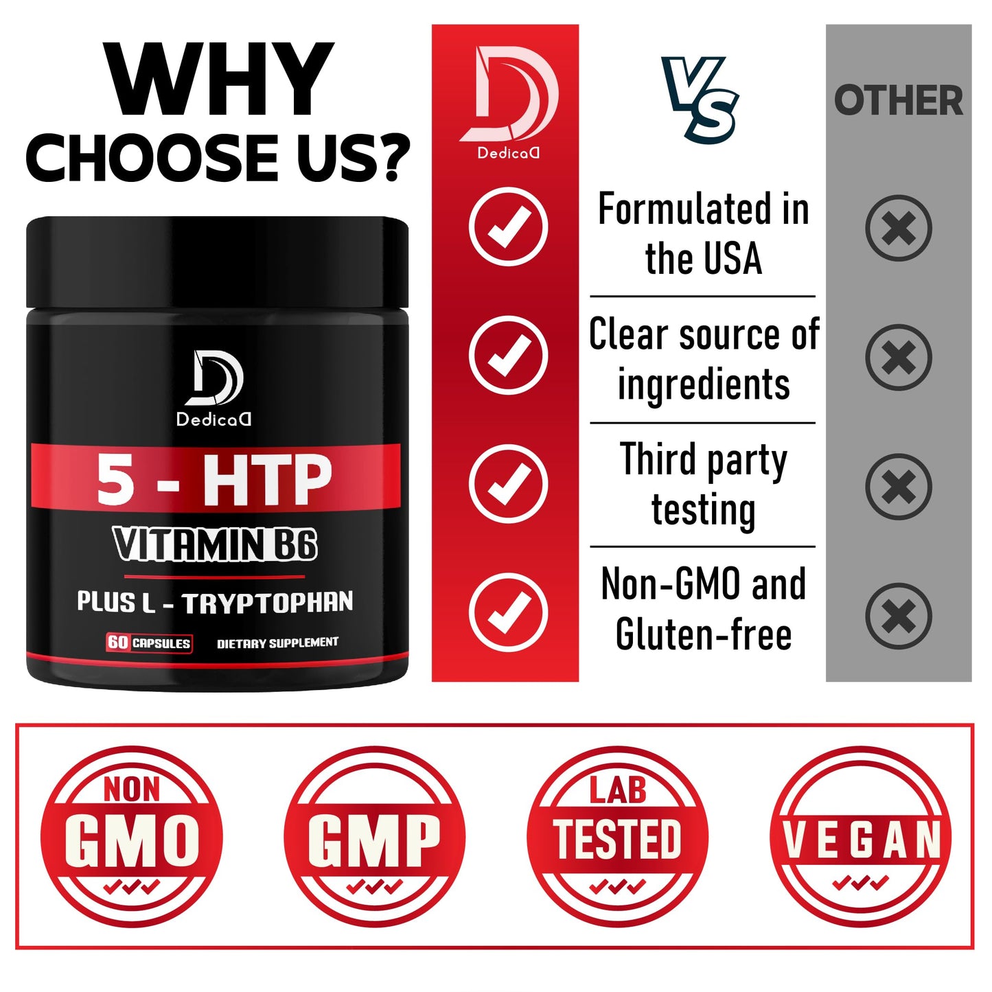 DEDICAD 5 HTP Supplement 1010mg 60 Capsules