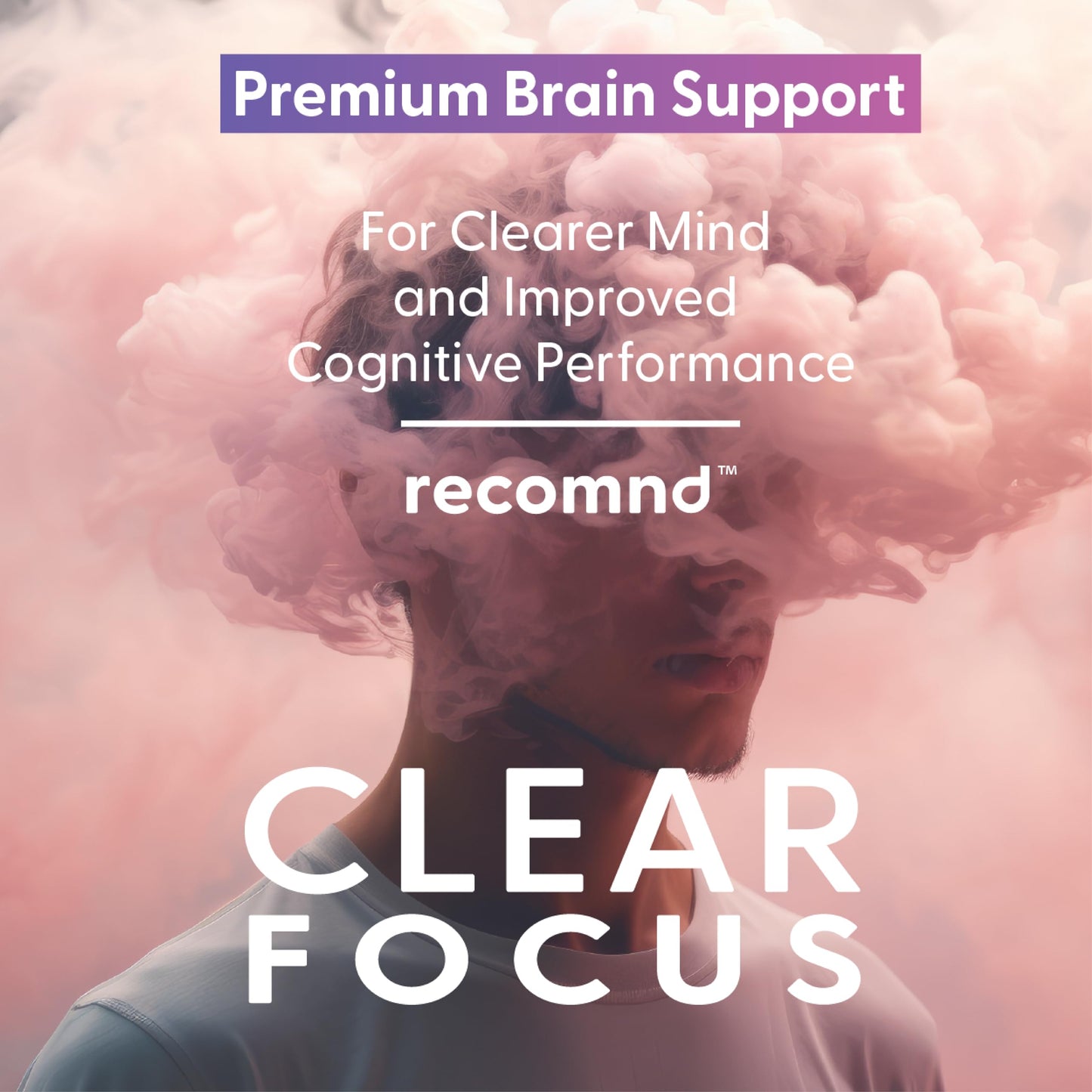 recomnd Clear Focus Brain Supplements for Memory and Focus Support with Ashwaghanda, Lions Mane, Ginkgo Biloba, and More, 120 Capsules