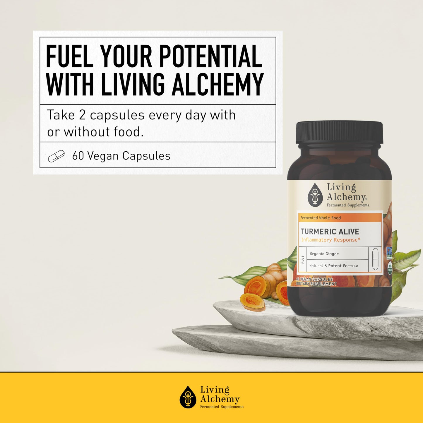 Living Alchemy Turmeric & Ginger Supplement Capsules 60 Count