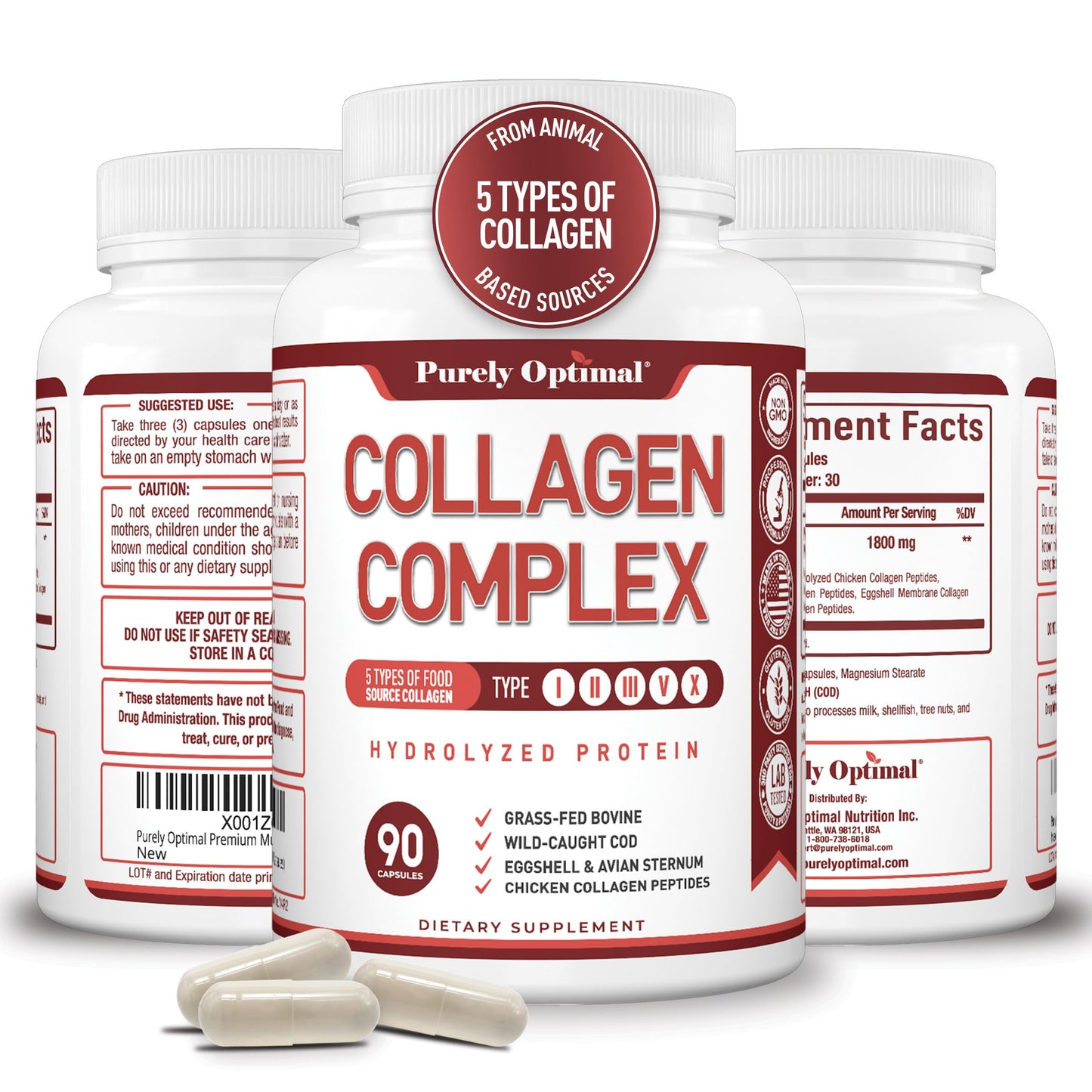 Purely Optimal Premium Multi Collagen Peptides Capsules, 90 Capsules
