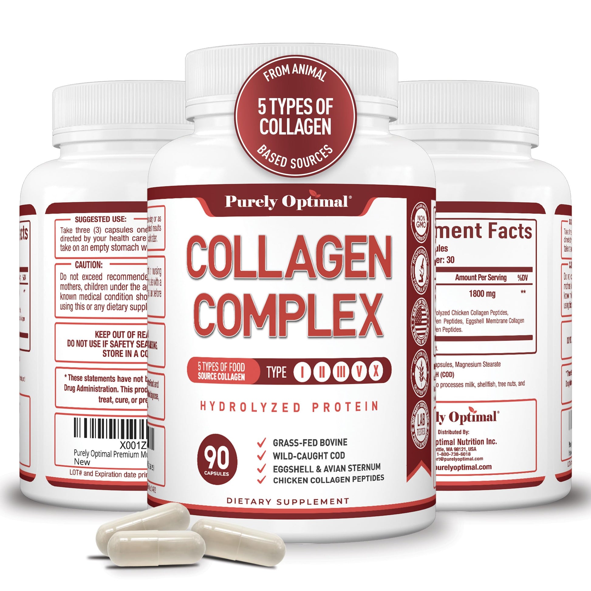 Purely Optimal Premium Multi Collagen Peptides Capsules, 90 Capsules