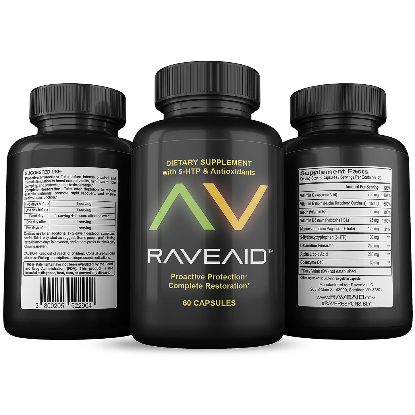 RaveAid Party & Rave Recovery Cure & Supplement 60 Capsules
