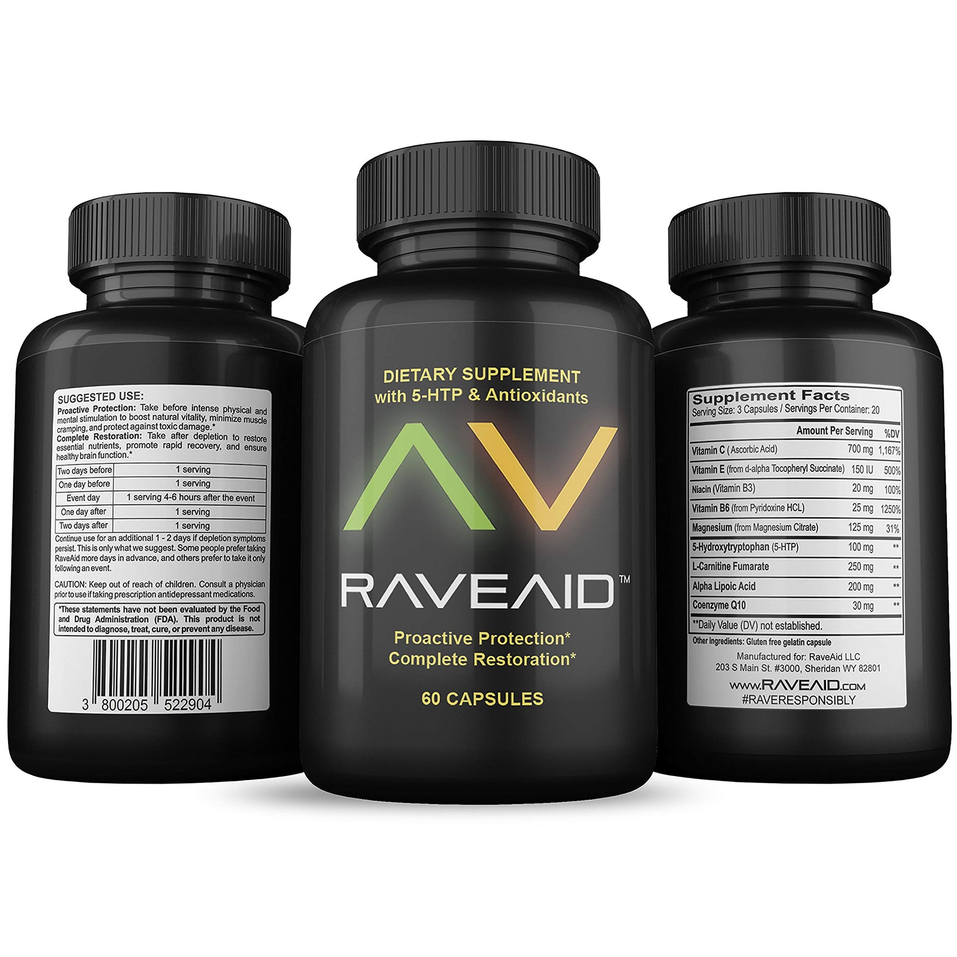 RaveAid Party & Rave Recovery Cure & Supplement 60 Capsules