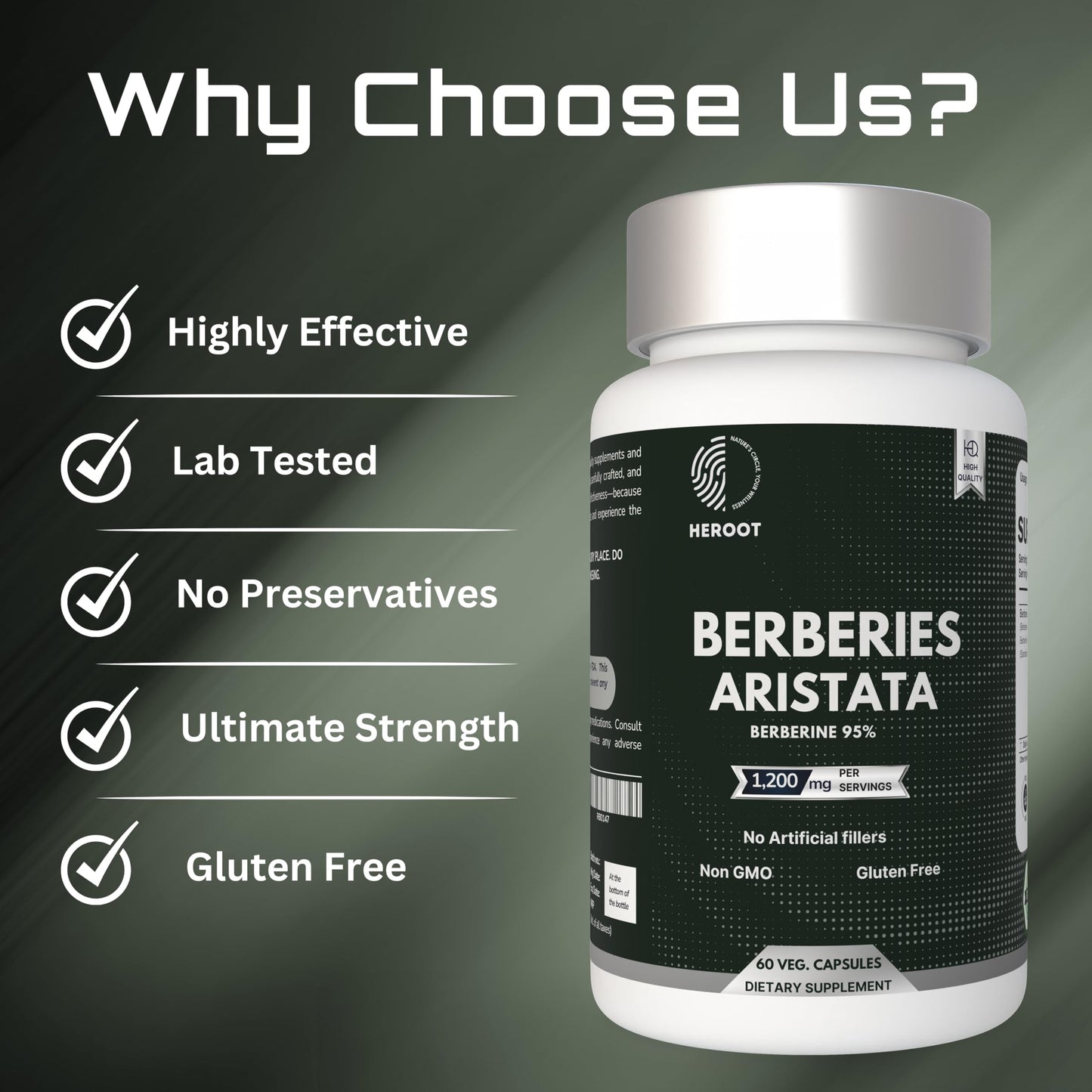 Heroot Organic Berberis Aristata 500 mg Capsule, 120 Count