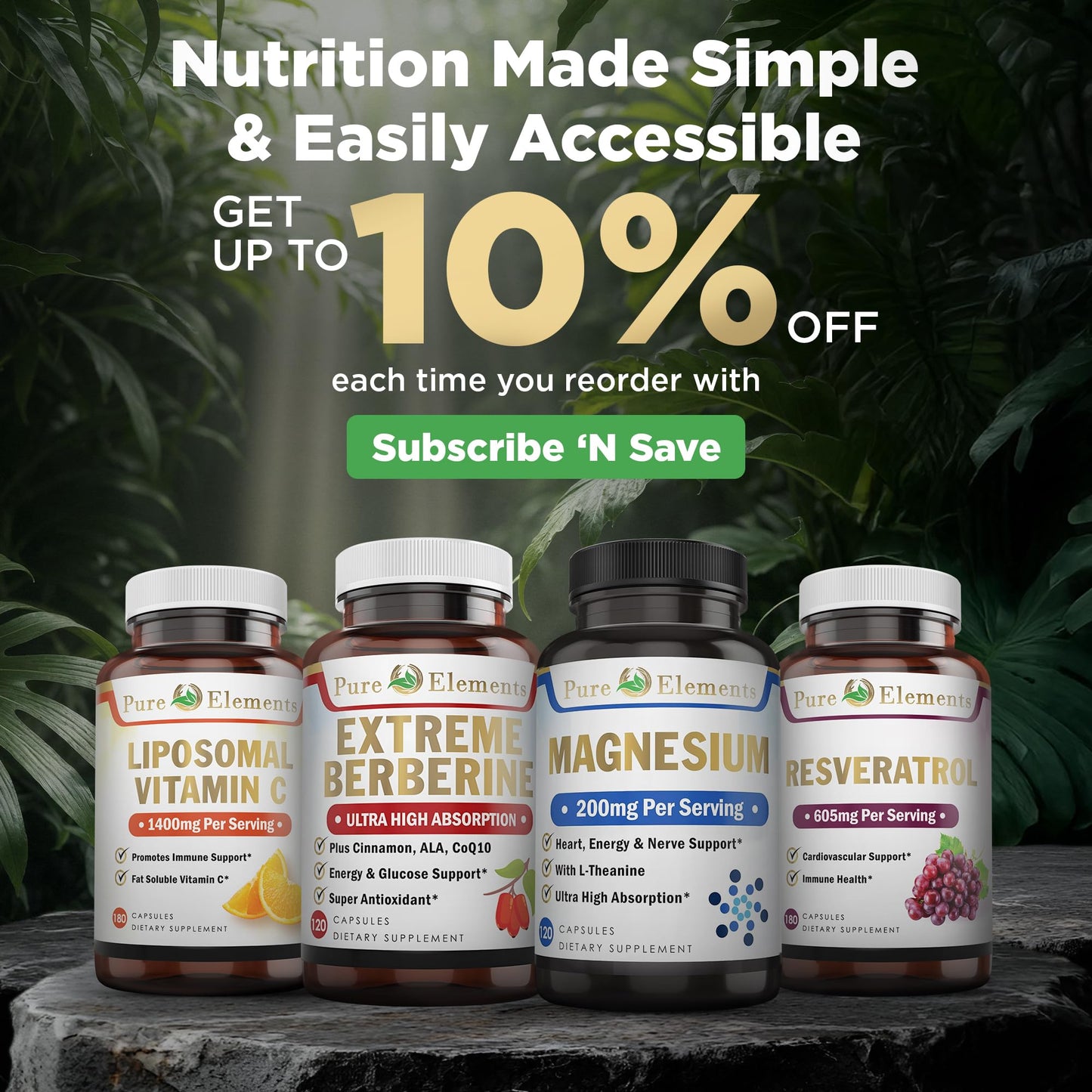 Pure Organic Elements Berberine 500mg with ALA, CoQ10, Turmeric & Cinnamon Capsules 1 Count