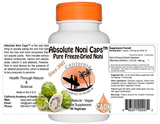 CALIFORNIA ACADEMY OF HEALTH Pure Freeze Dried Noni Capsules, 90 Capsules