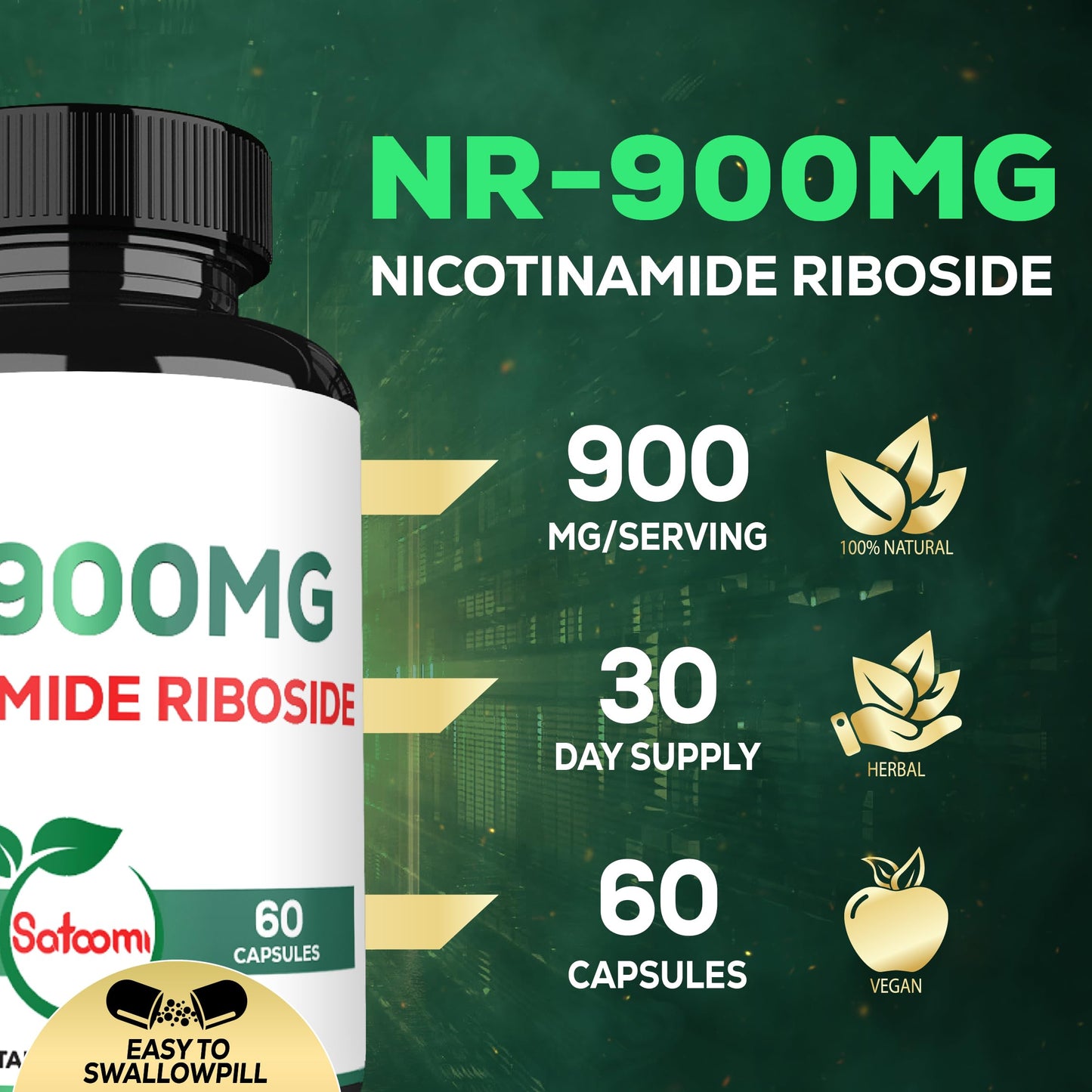 Satoomi NAD Supplement with Liposomal Nicotinamide Riboside - Cellular Energy & Repair, Vitality, Healthy Aging, 60 Capsules