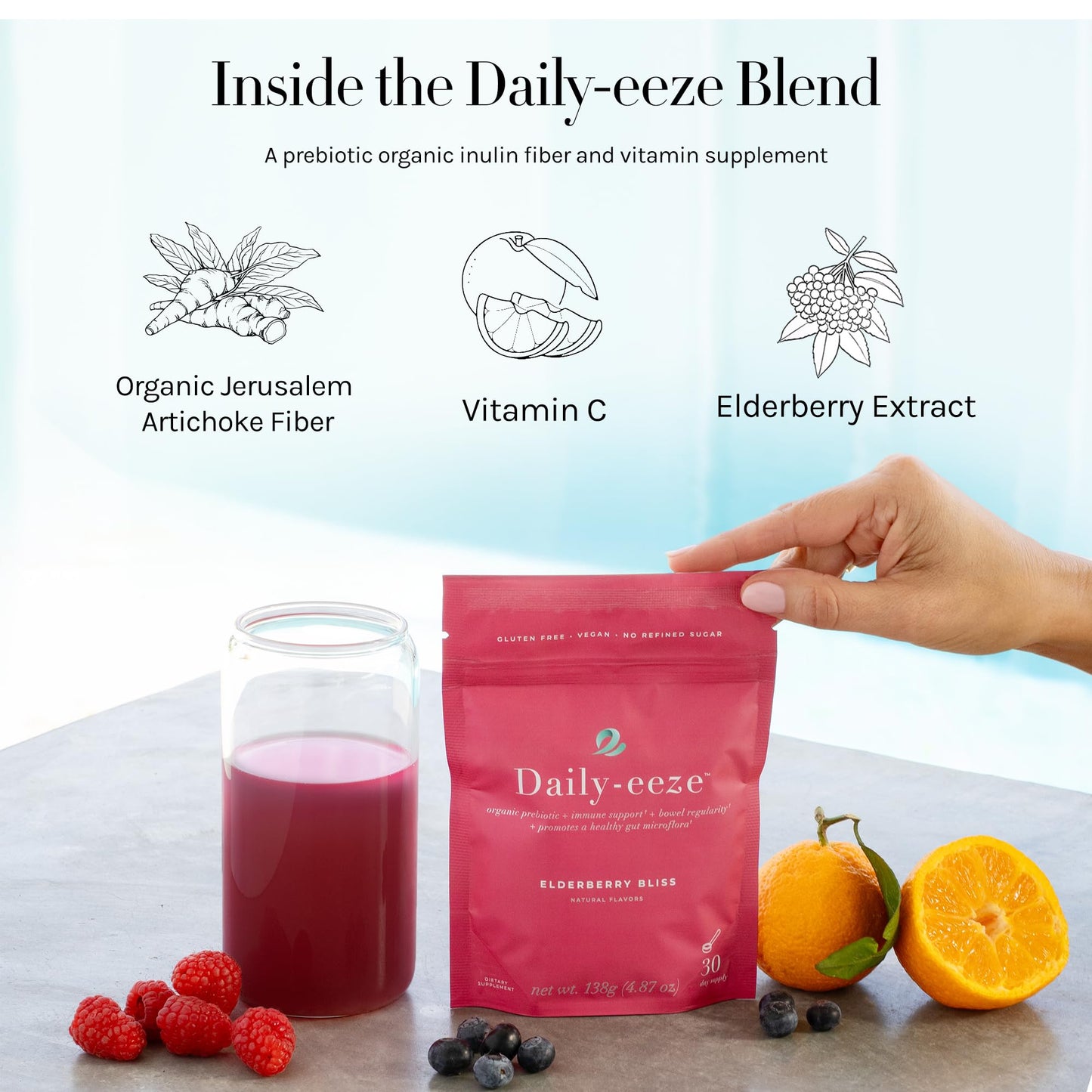 eeze Natural Health Daily-eeze Prebiotic Fiber Powder - Inulin Fiber with Elderberry 4.8 oz