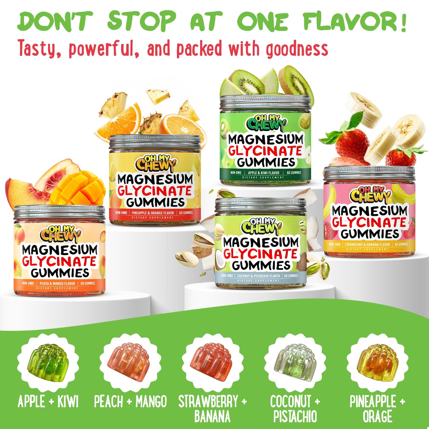 OH MY CHEWY Center-Filled Magnesium Glycinate Gummies 400MG, 120 Count