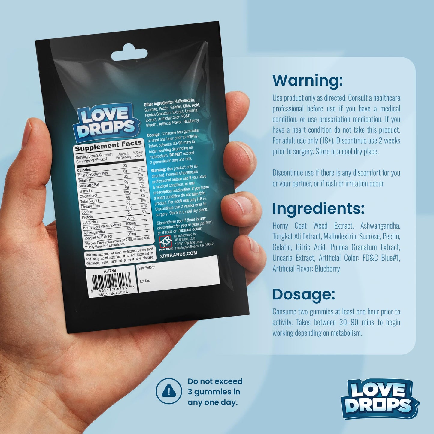 Lovedrops Sexual Enhancement Gummies for Him - Hard, 8 Gummies
