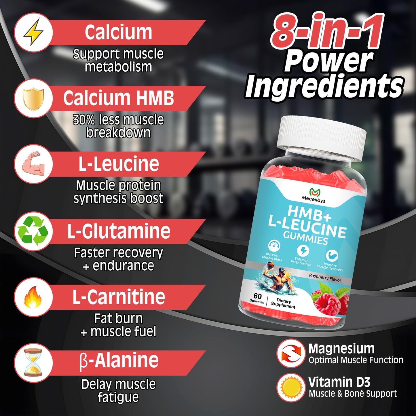 Meceilays HMB & L-Leucine Gummies, 4000mg HMB & L-Leucine, 120 Count
