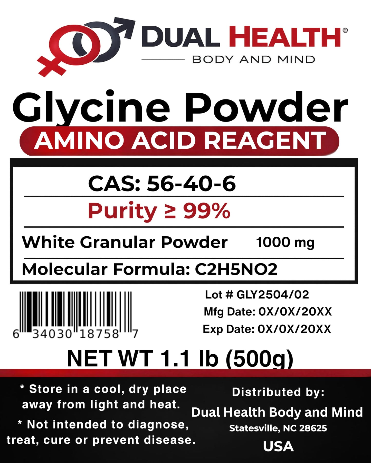 Dual Health Body & Mind Glycine Powder 1.1 lb
