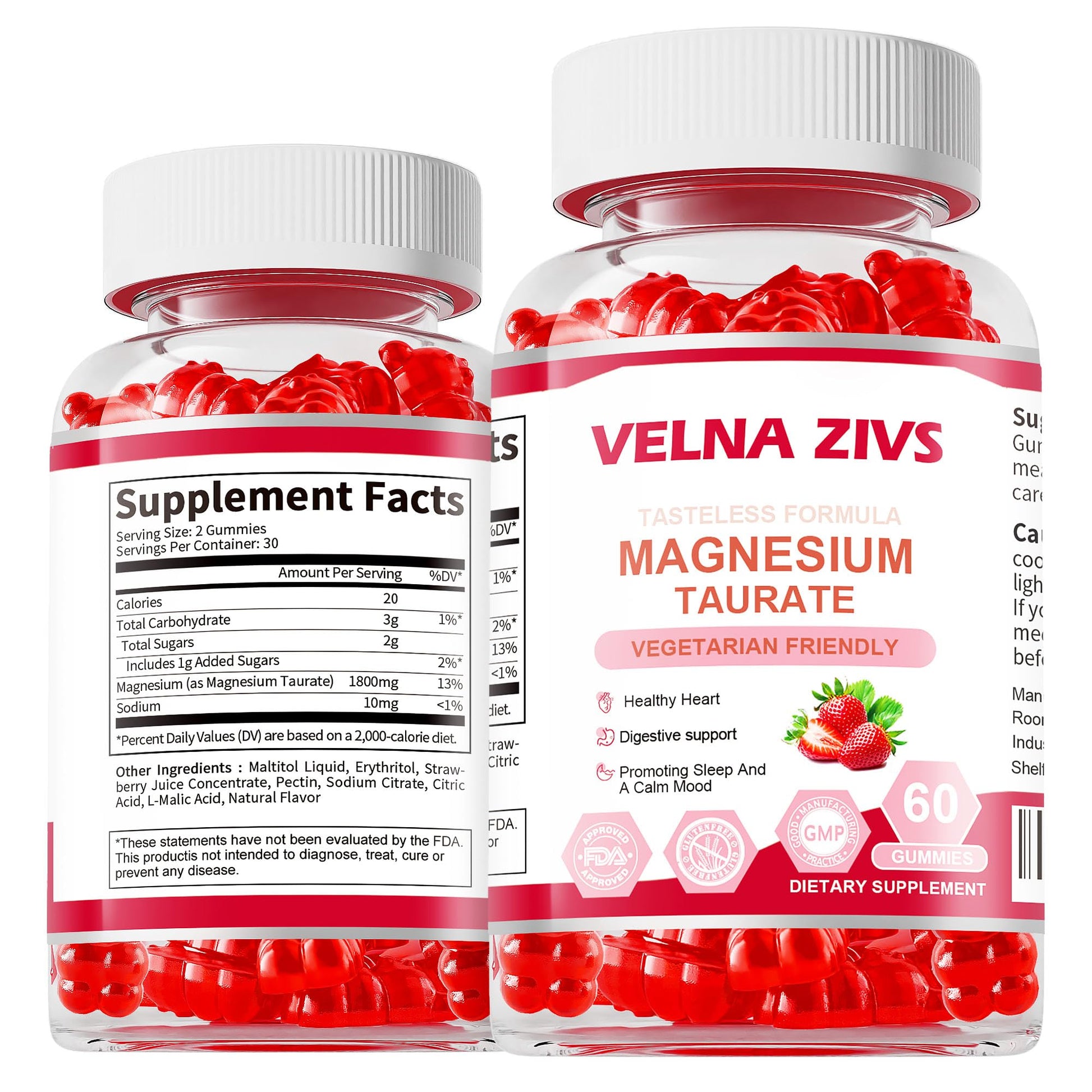 Velna zivs Magnesium Taurate Gummies 1800mg, 120 Gummies