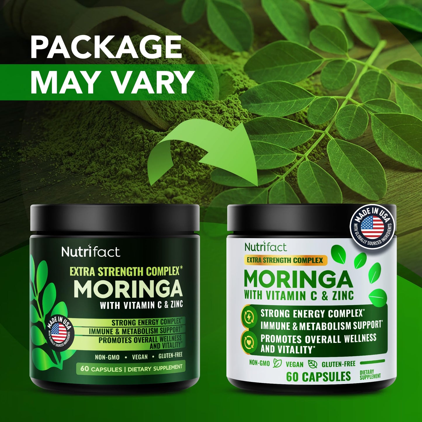 NutriFact Moringa Capsules with Leaf Extract, L-Lysine, Vitamin C & Zinc, 60 Capsules