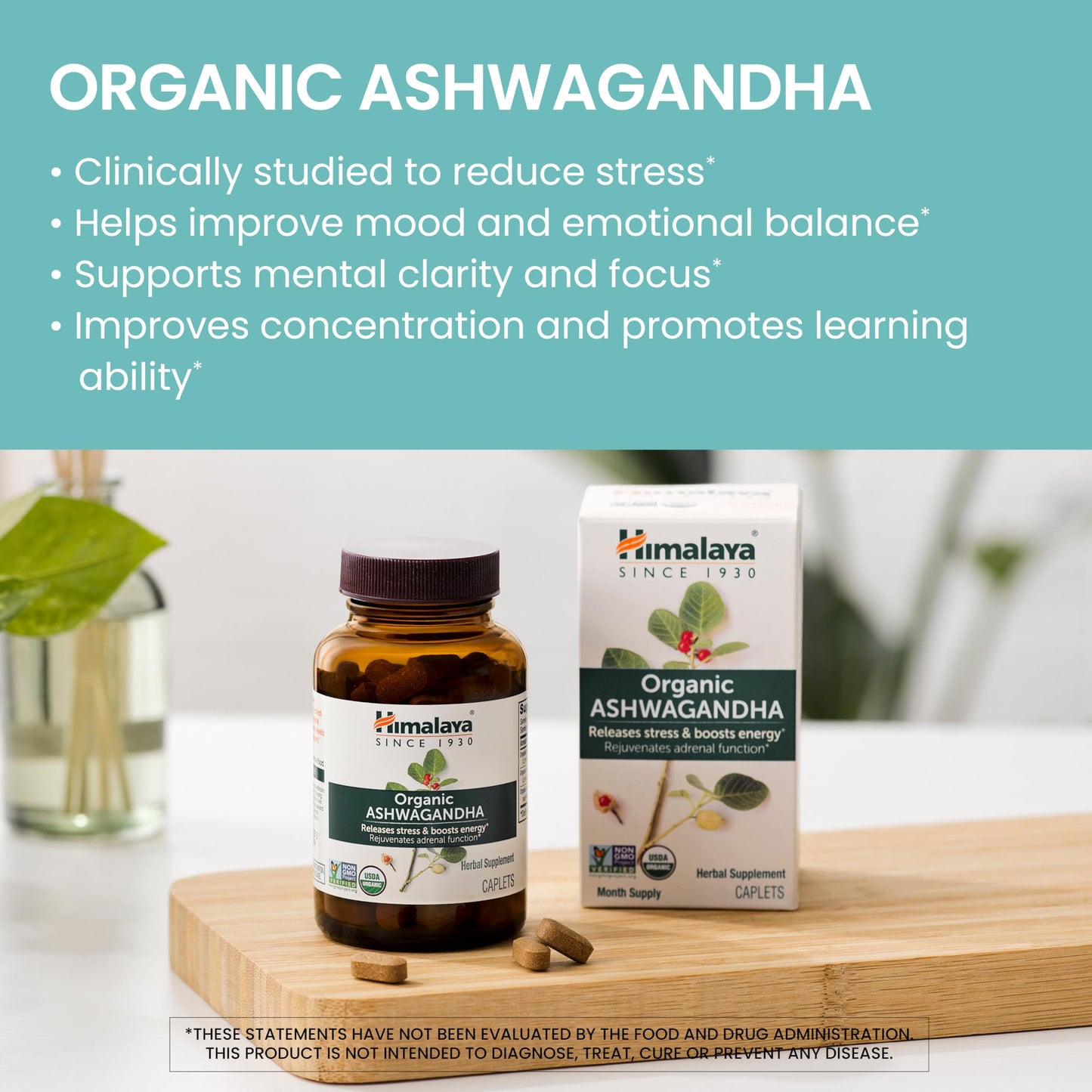 Himalaya Organic Ashwagandha Root Caplets, 60 Count