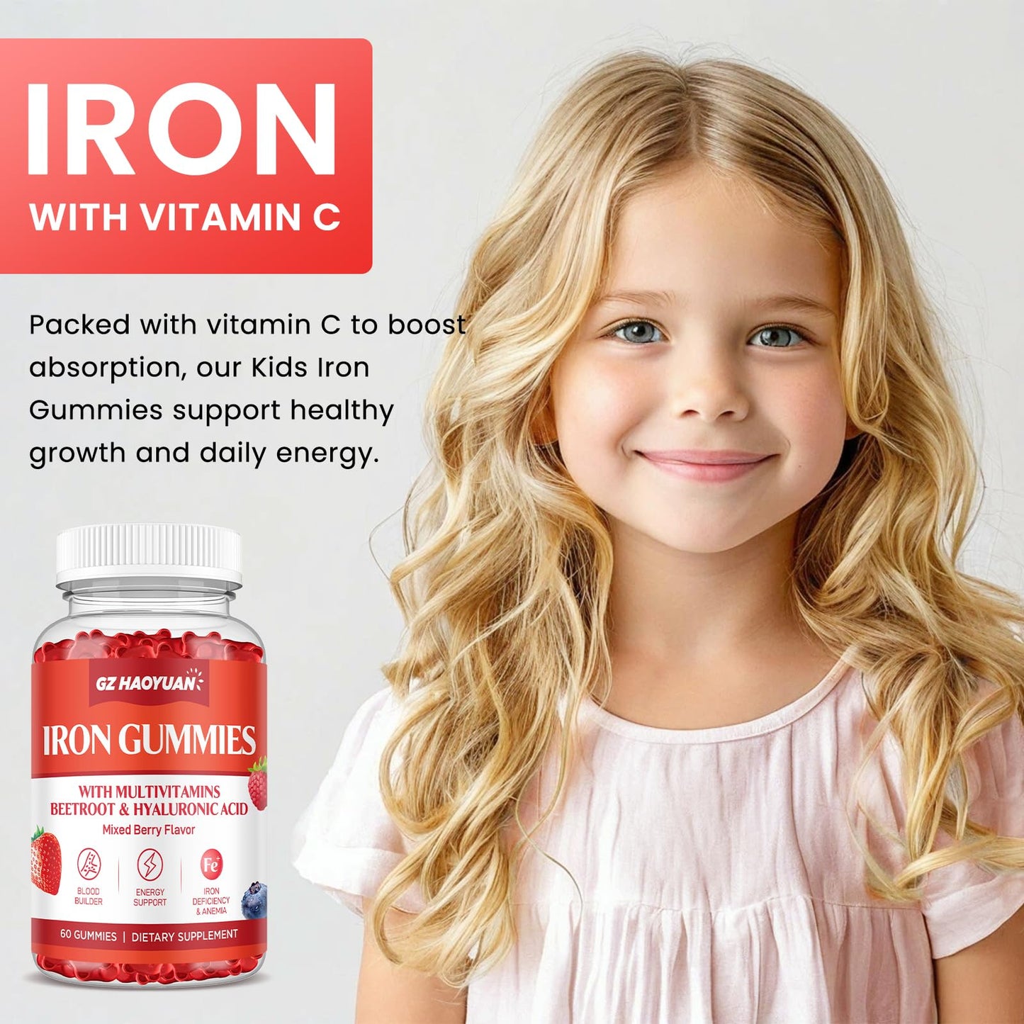 GZ HAOYUAN Iron Gummies with Multivitamin Gummies 60