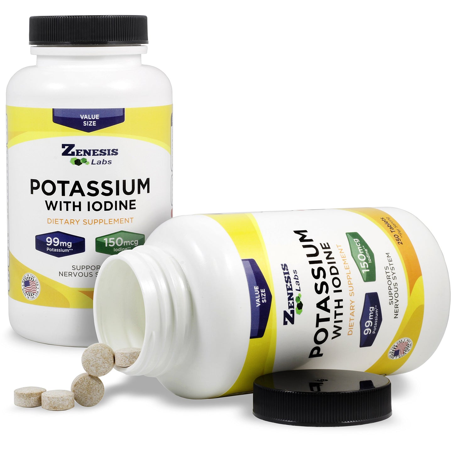 Zenesis Labs Potassium Gluconate 99mg + 150mcg Iodine from Kelp Tablets, 250 Count