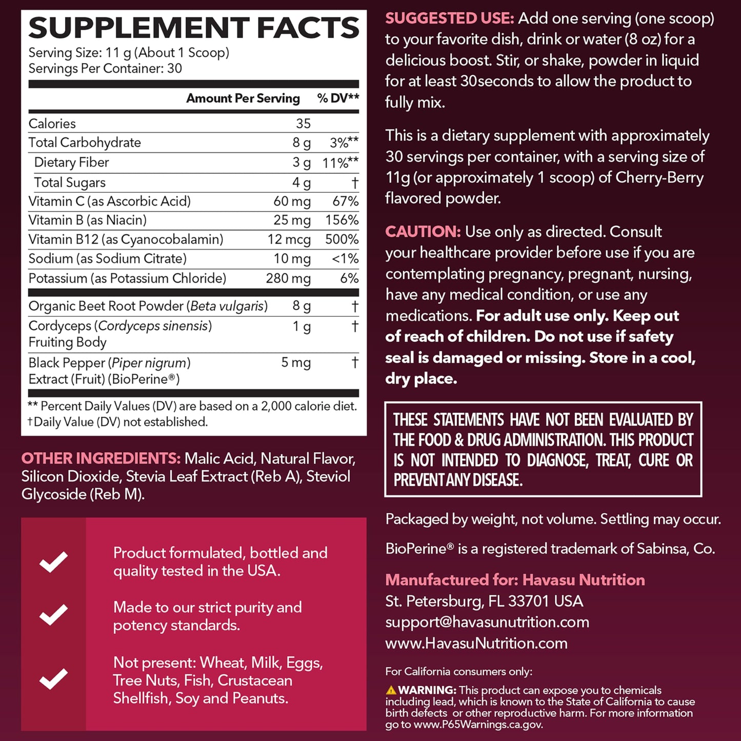 HAVASU NUTRITION Beet Root Powder 11.06 Ounce