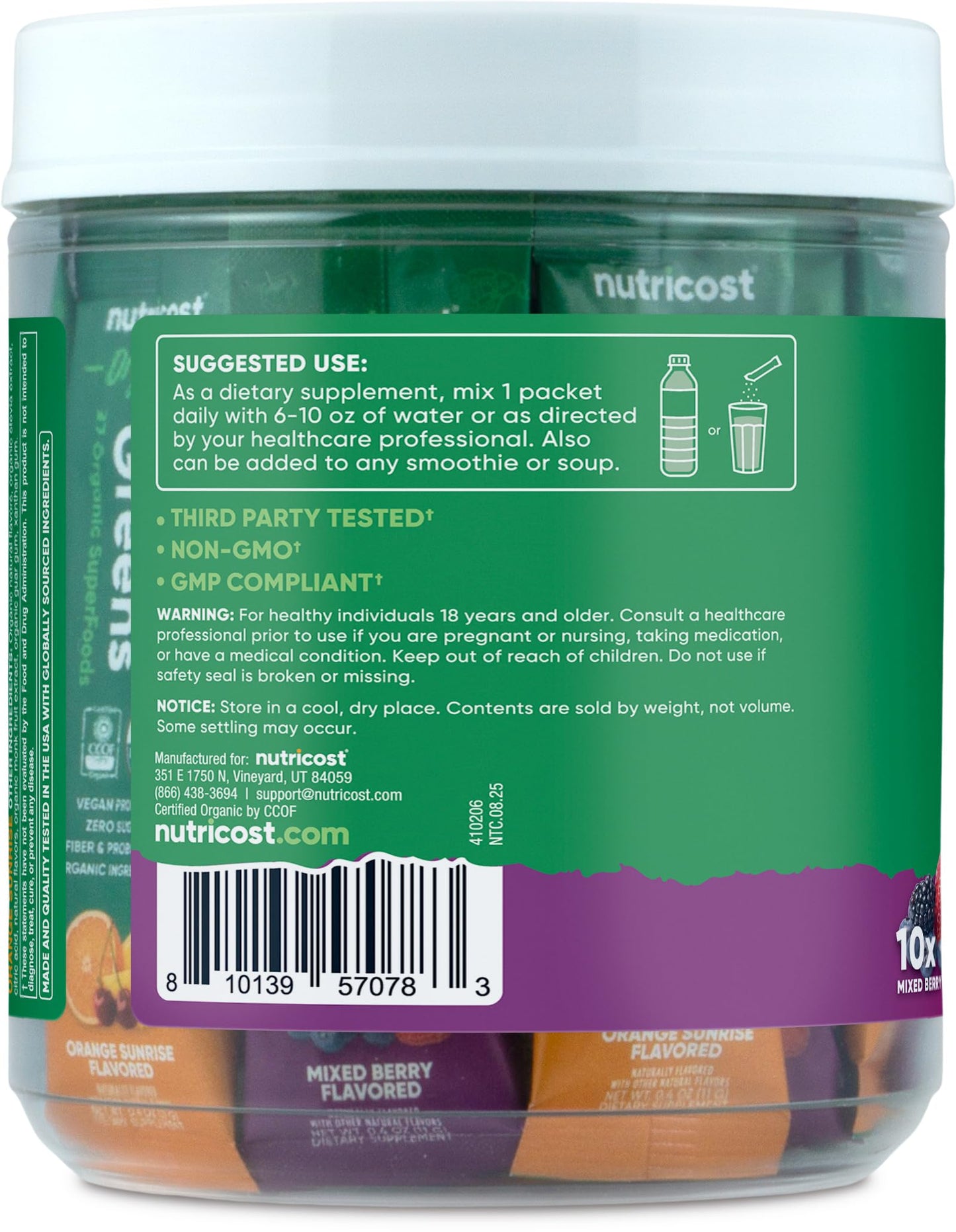 Nutricost Organic Super Greens Variety Pack Powder, 8 oz
