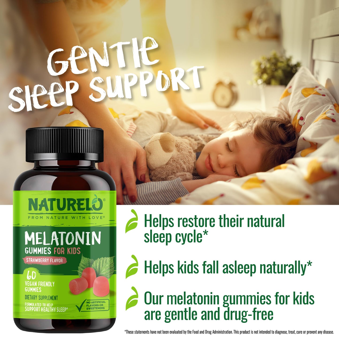 NATURELO Melatonin Gummies for Kids Gummy, 60 Count