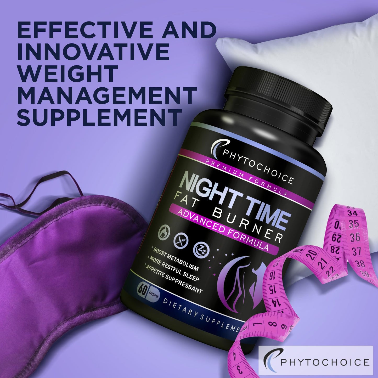 PhytoChoice Night Time Weight Loss Pills for Women - Carb Blocker & Appetite Suppressant with Melatonin - Fat Burner Capsule 60 Count