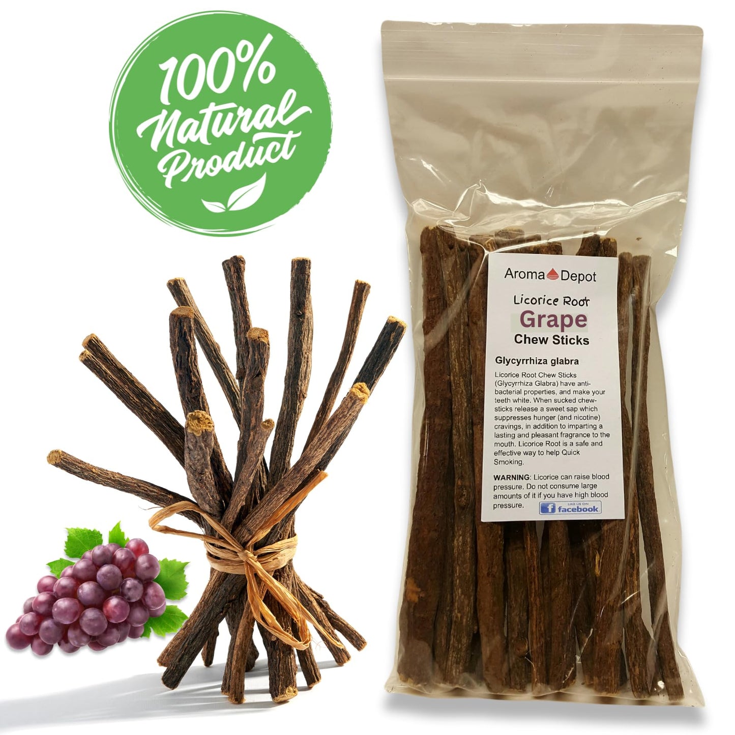 Aroma Depot Grape Licorice Root Chew Sticks, 4 Sticks