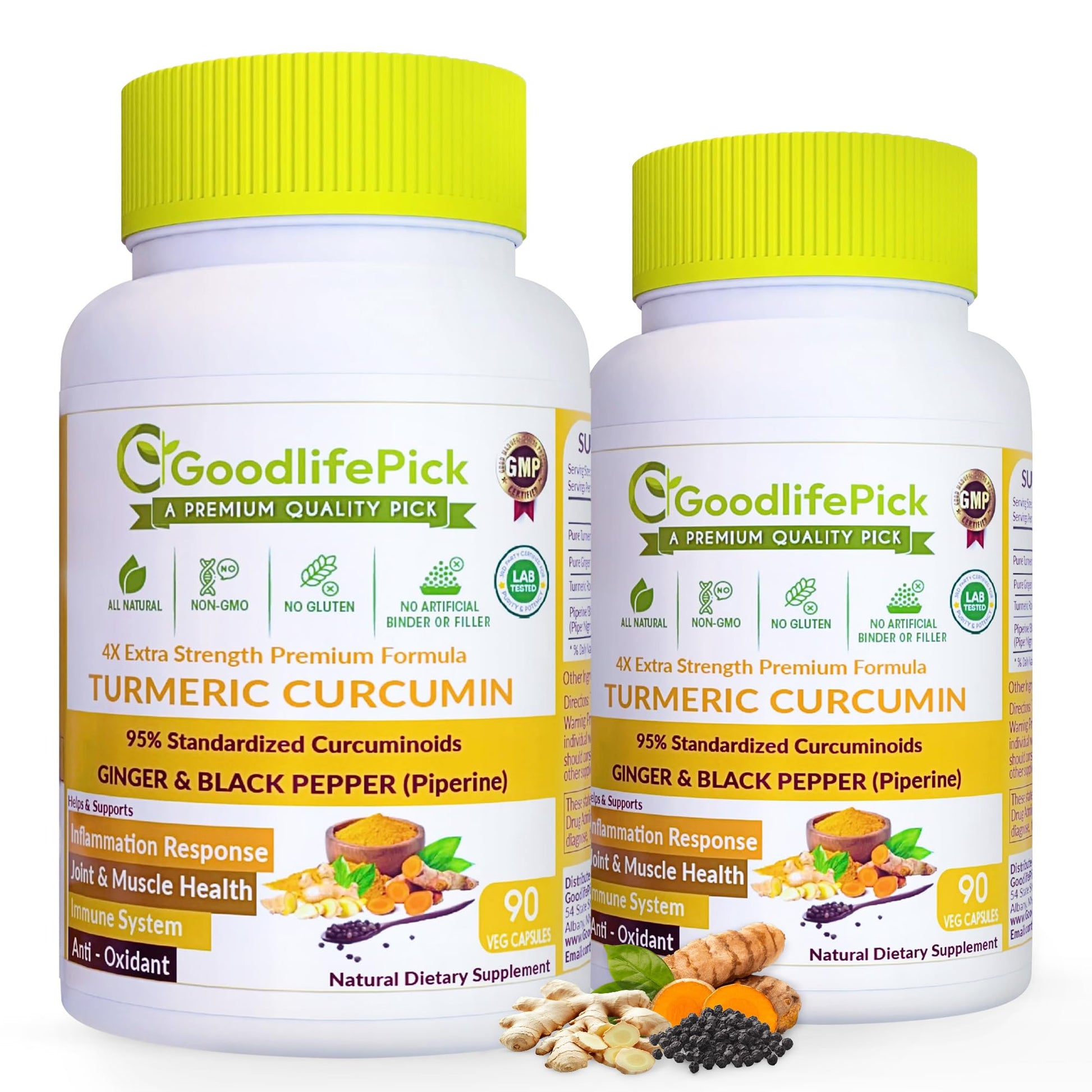 GoodlifePick Premium Turmeric Curcumin with Ginger Capsules, 180 Capsules