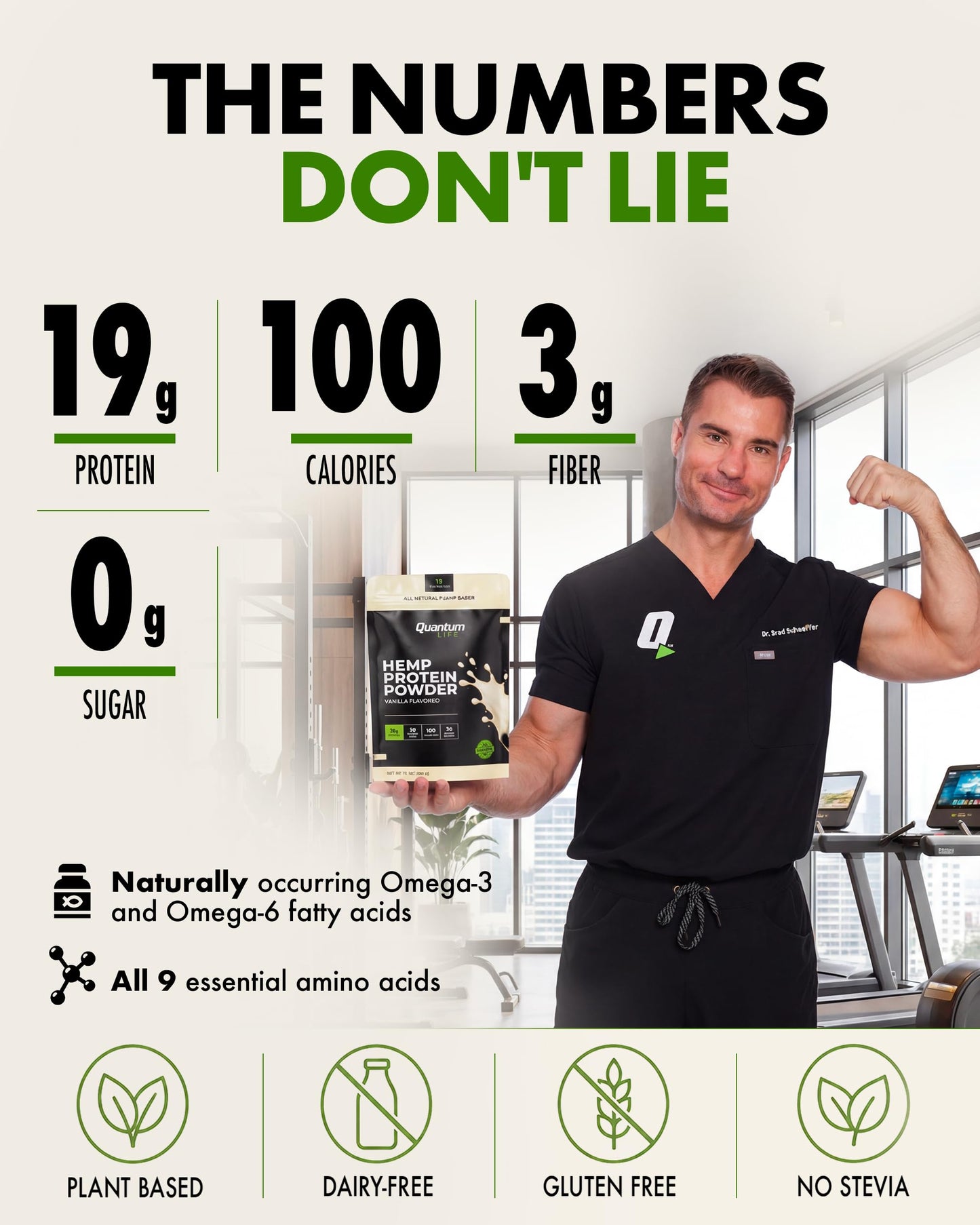 QUANTM LIFE Vanilla Hemp Protein Powder, 17 Servings