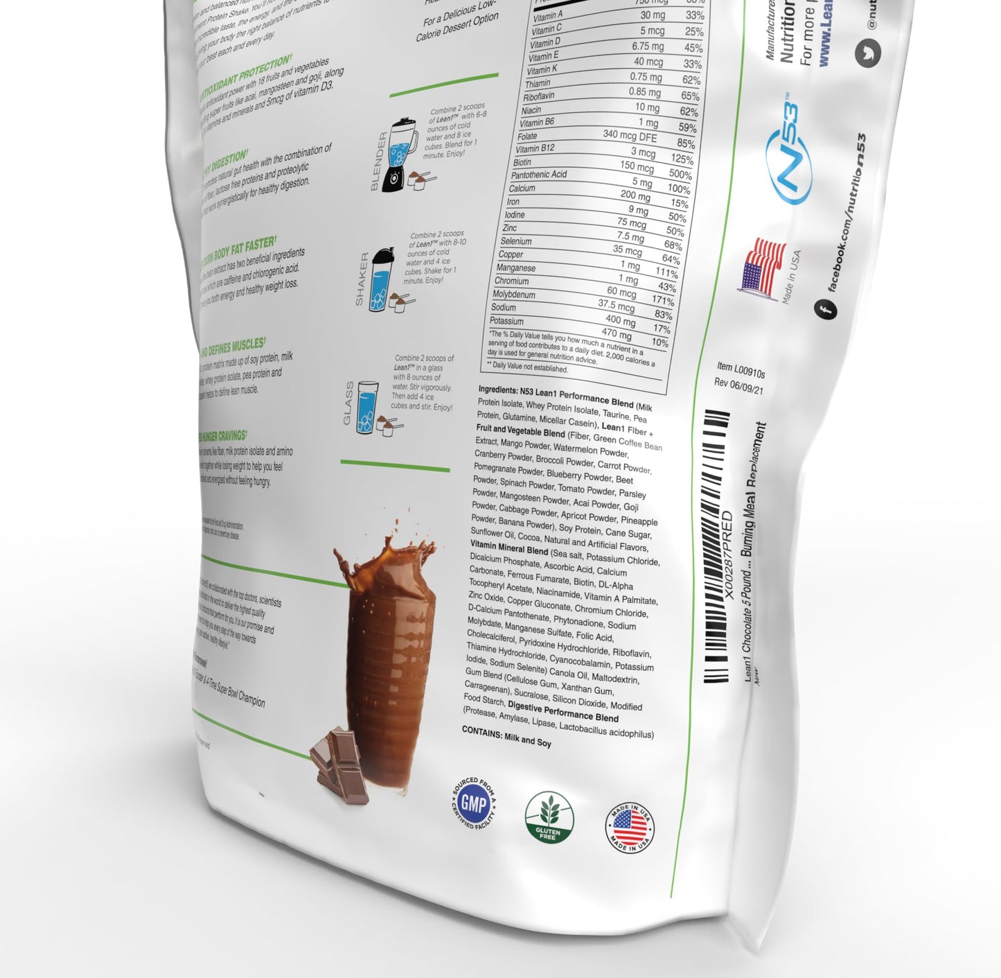LEAN1 Chocolate Meal Replacement Protein Shake Powder 80 Ounces