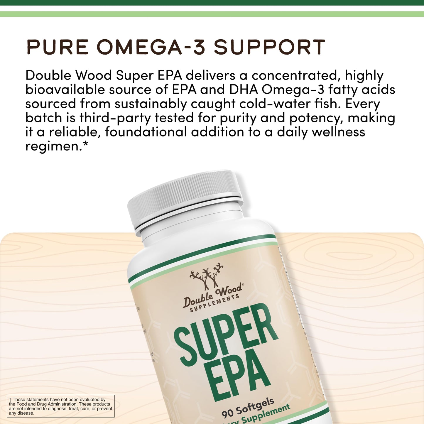 Double Wood Supplements Super EPA Omega-3 Fish Oil Supplement EPA & DHA Omega-3 Fatty Acids Softgels 90