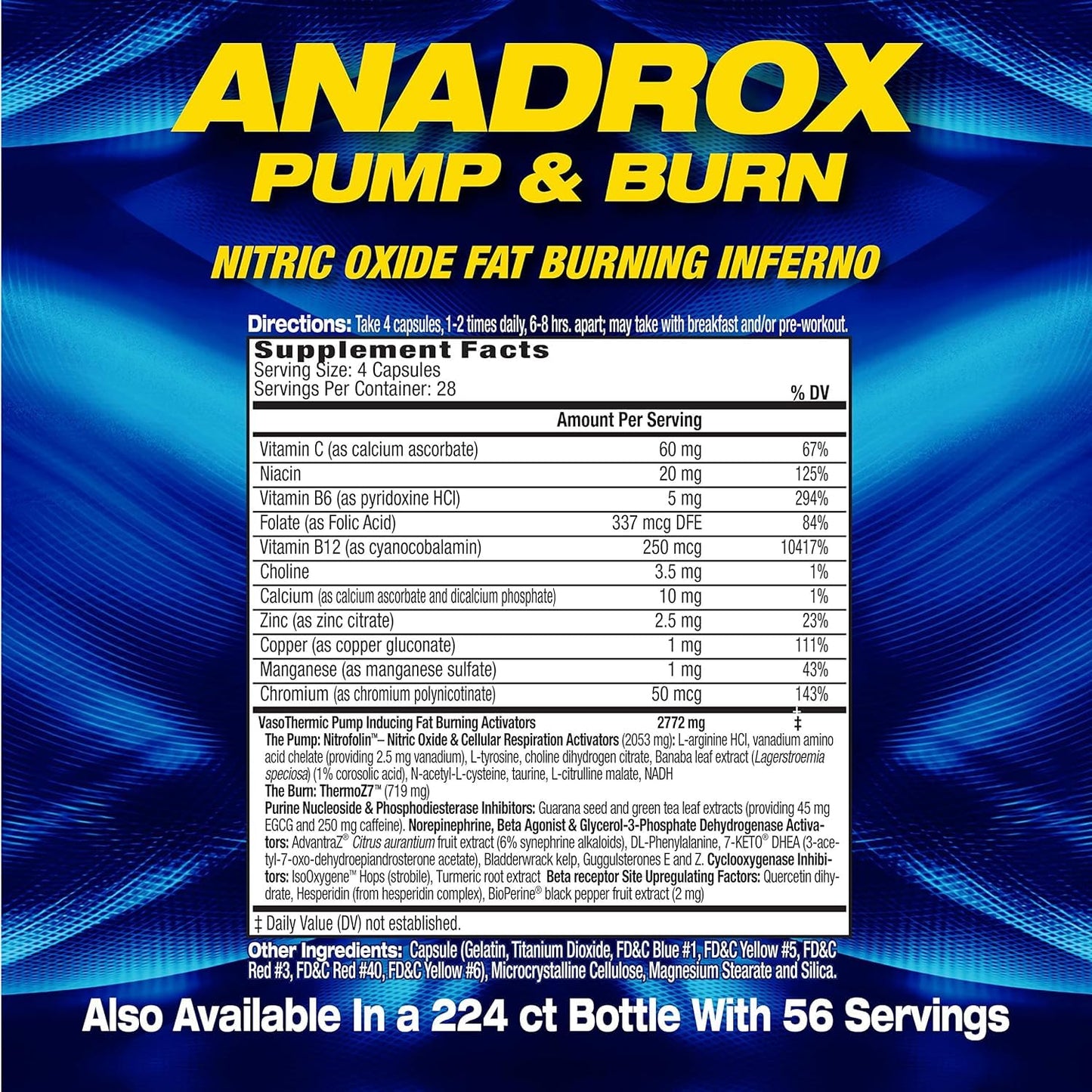 Maximum Human Performance MHP Anadrox Pump & Burn Nitric Oxide Fat Burning Inferno Capsules, 112