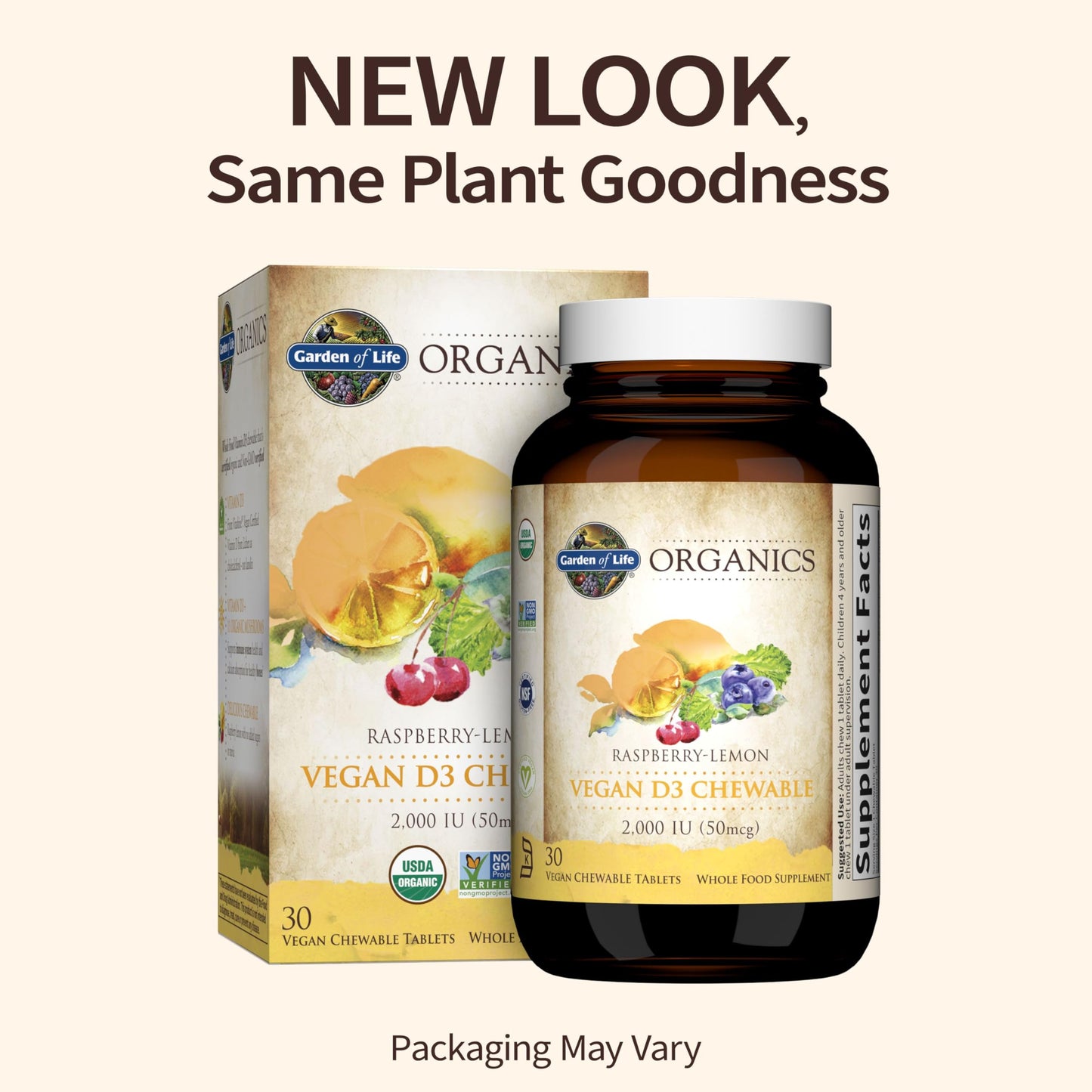 Garden of Life Organics Vegan Vitamin D3 Chewable Raspberry Lemon 2000 IU + Zinc 30 mg Raw Zinc Vitamin C Immune Health, 90 Chewables