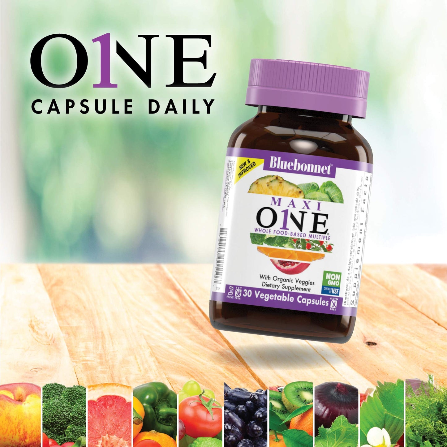 BlueBonnet Maxi One Whole Food Multiple, Enzymes, Energy, Vitality, Gluten, Kosher, Soy & Dairy-Free, Vegetarian Friendly, Non-GMO Capsules 30