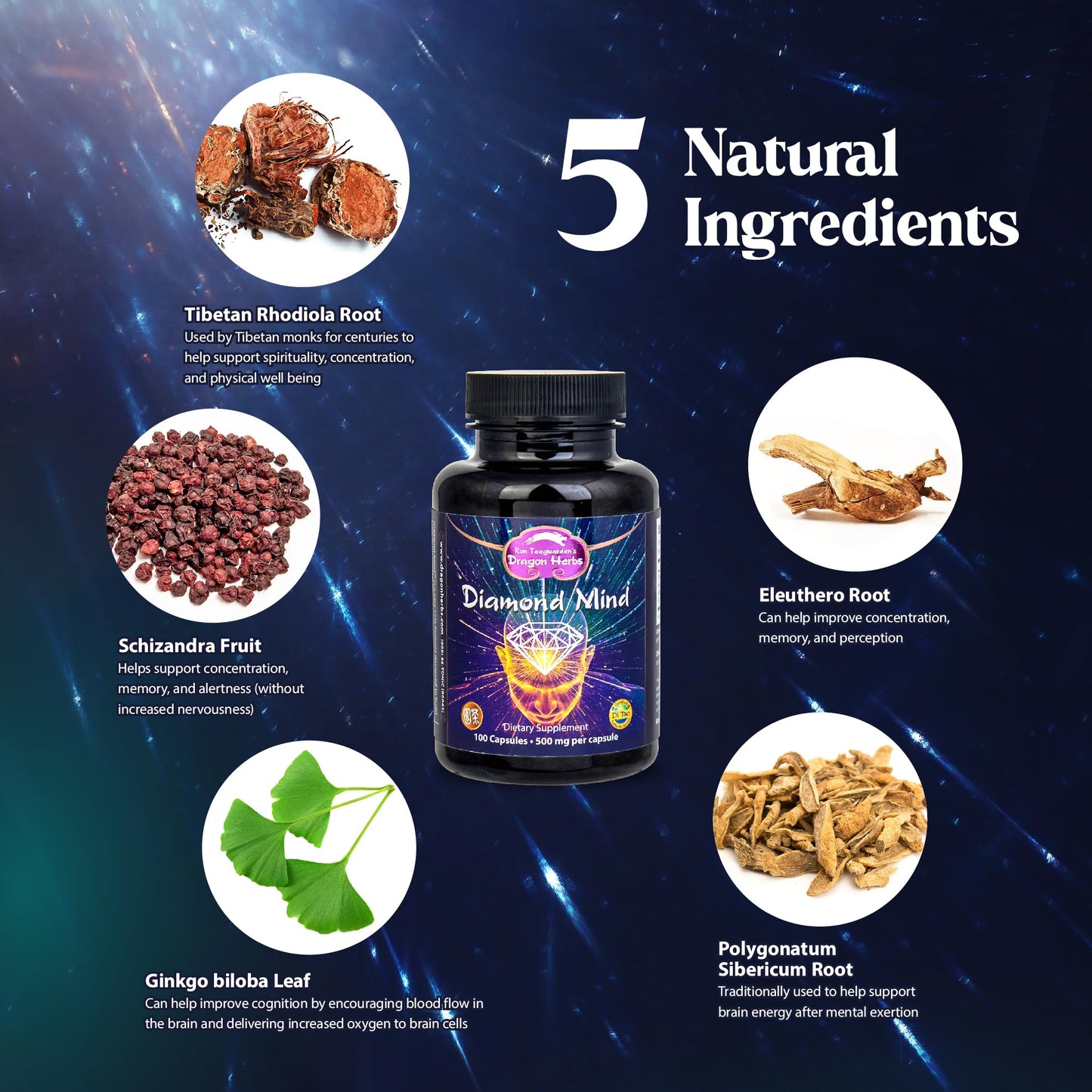 Ron Teeguarden's Dragon Herbs Diamond Mind Plant Based Memory & Concentration Support Capsules 100