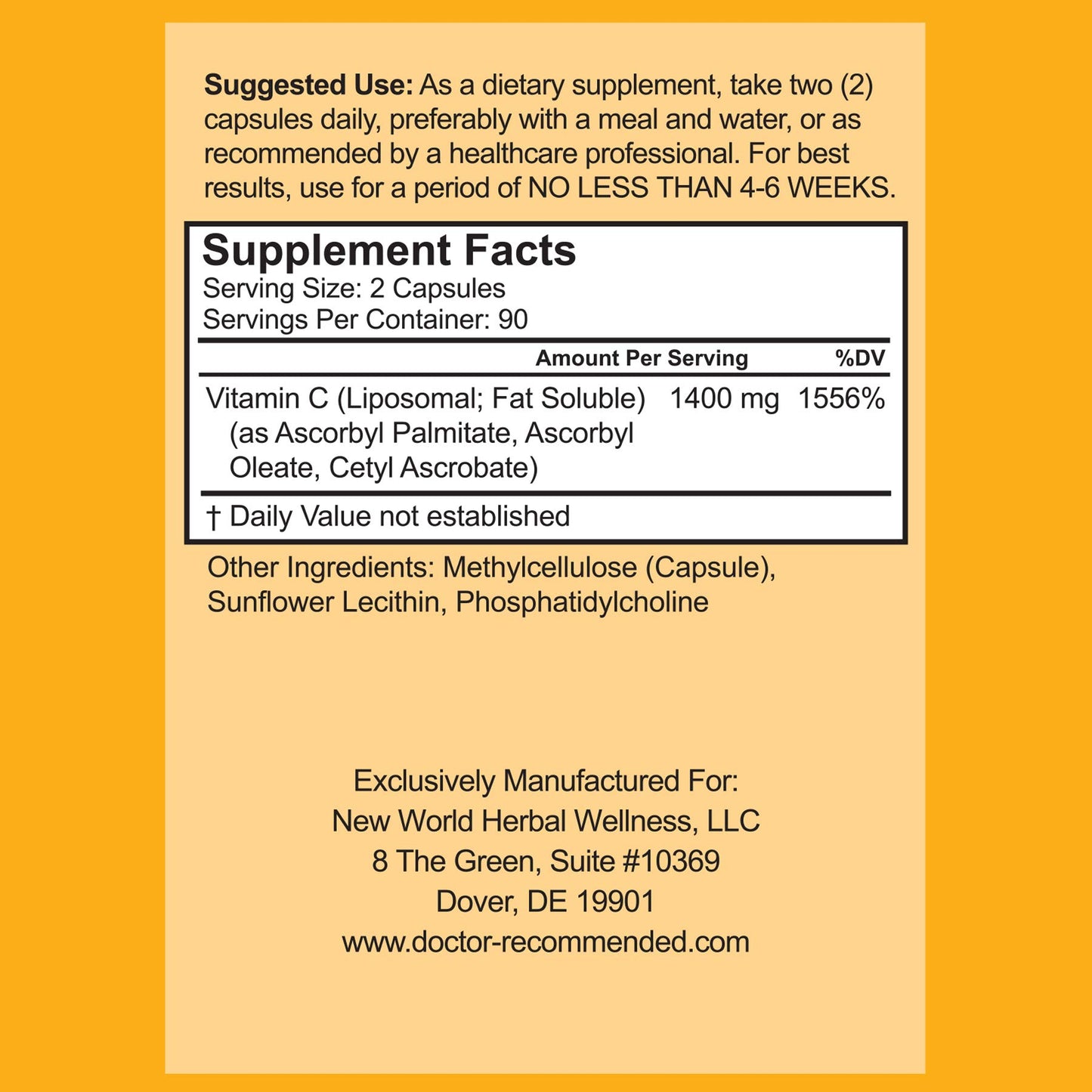 DOCTOR RECOMMENDED SUPPLEMENTS Liposomal Vitamin C 1400mg Per Serving, 180 Capsules