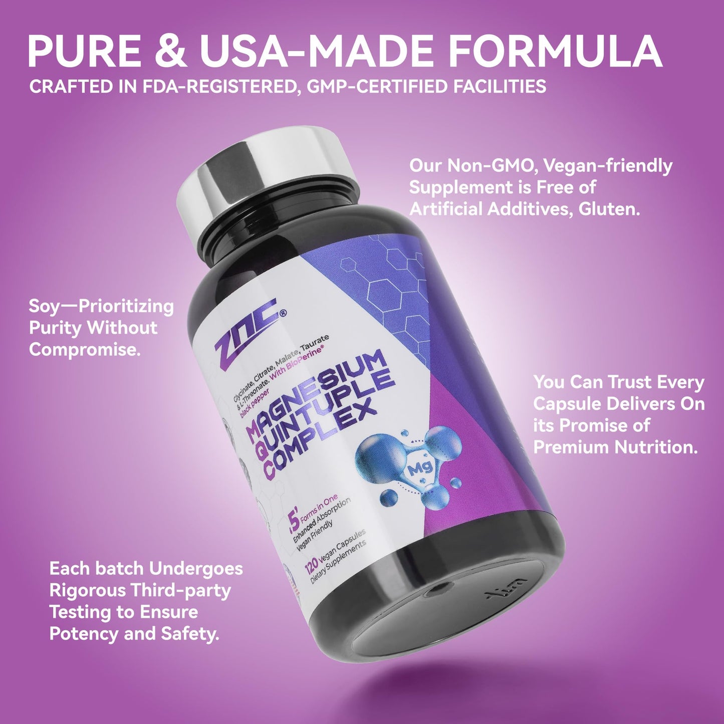 ZNC Magnesium Complex 810mg with 8 Forms Including Glycinate & Citrate, Chelated for Absorption, Bone Heart Muscle Support Softgels 120