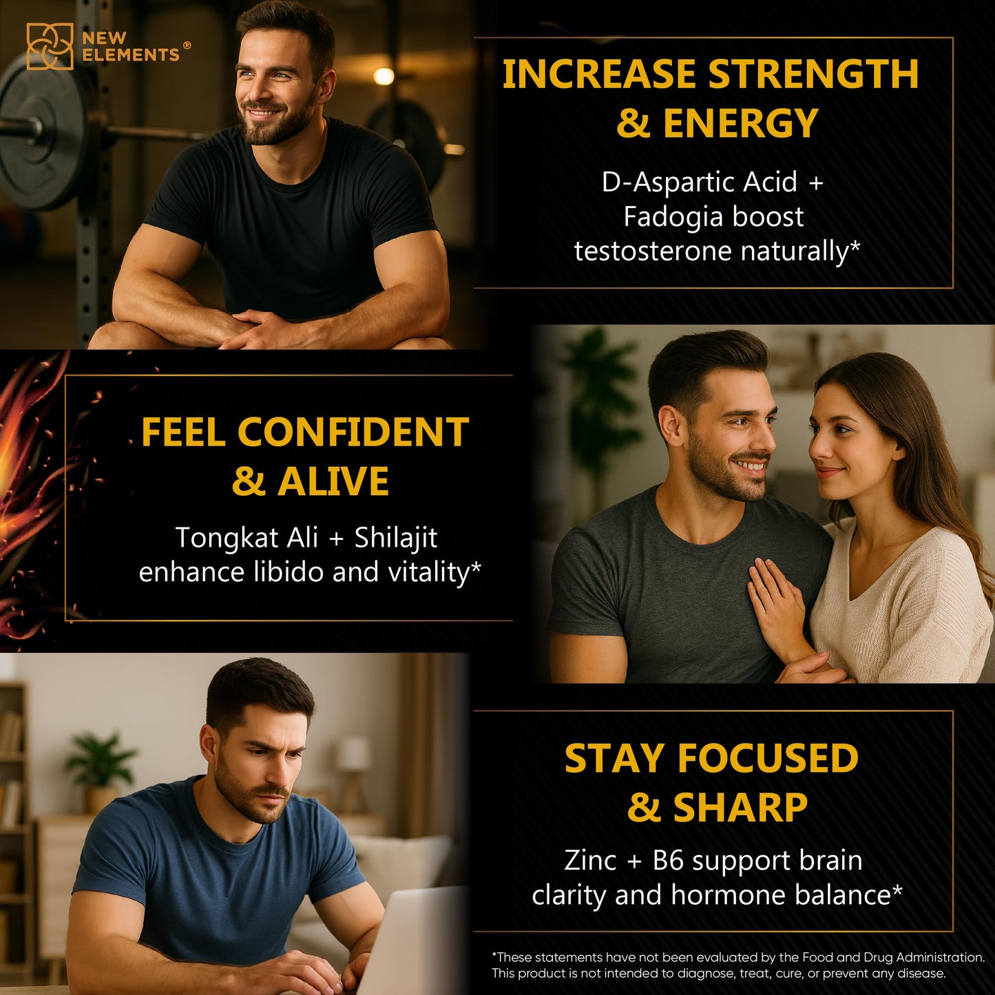 New Elements Natural Testosterone Booster Supplement for Men Capsule 90 Count