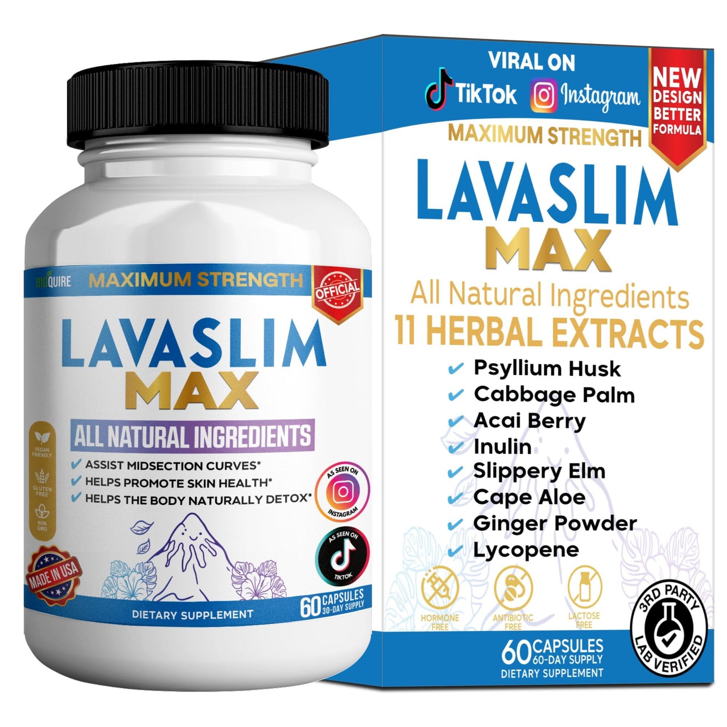 BIOQUIRE LavaSlim Max Natural Dietary Supplement Maximum Strength 60 Capsules
