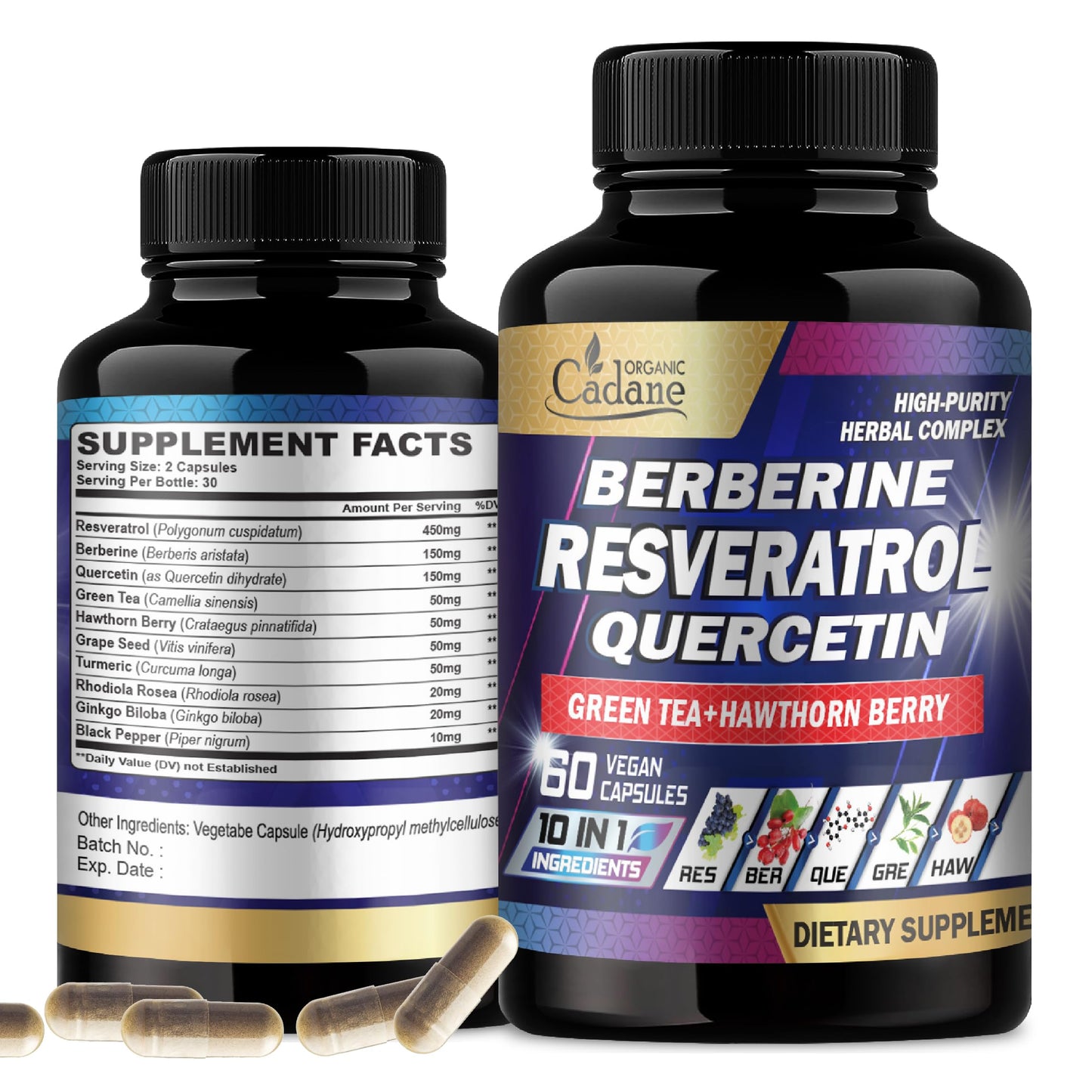 Organic Cadane Resveratrol Supplement 10in1 Plus Capsule, 60 Count