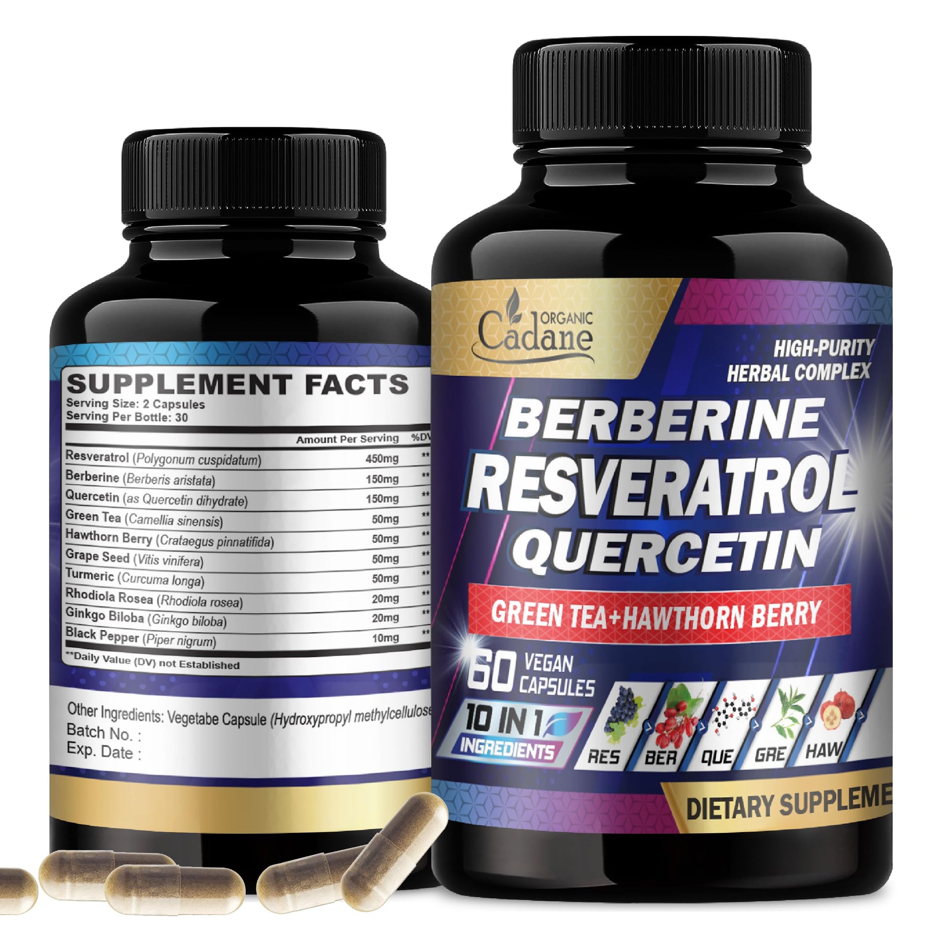Organic Cadane Resveratrol Supplement 10in1 Plus Capsule, 60 Count