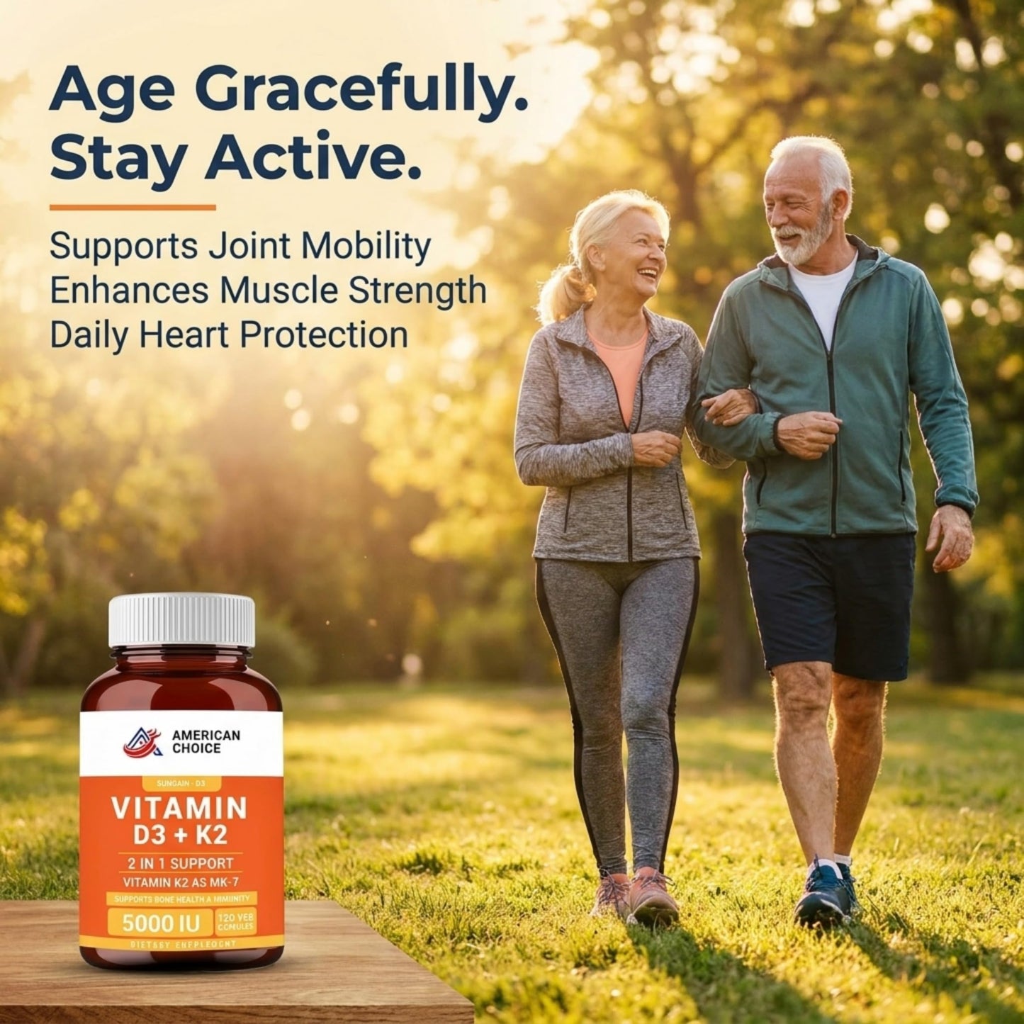 American Choice Vitamin D3 5000 IU – Enhanced Bone, Heart & Immune Support – Vitamin K2 (MK-7) 100 mcg, 120 Capsules