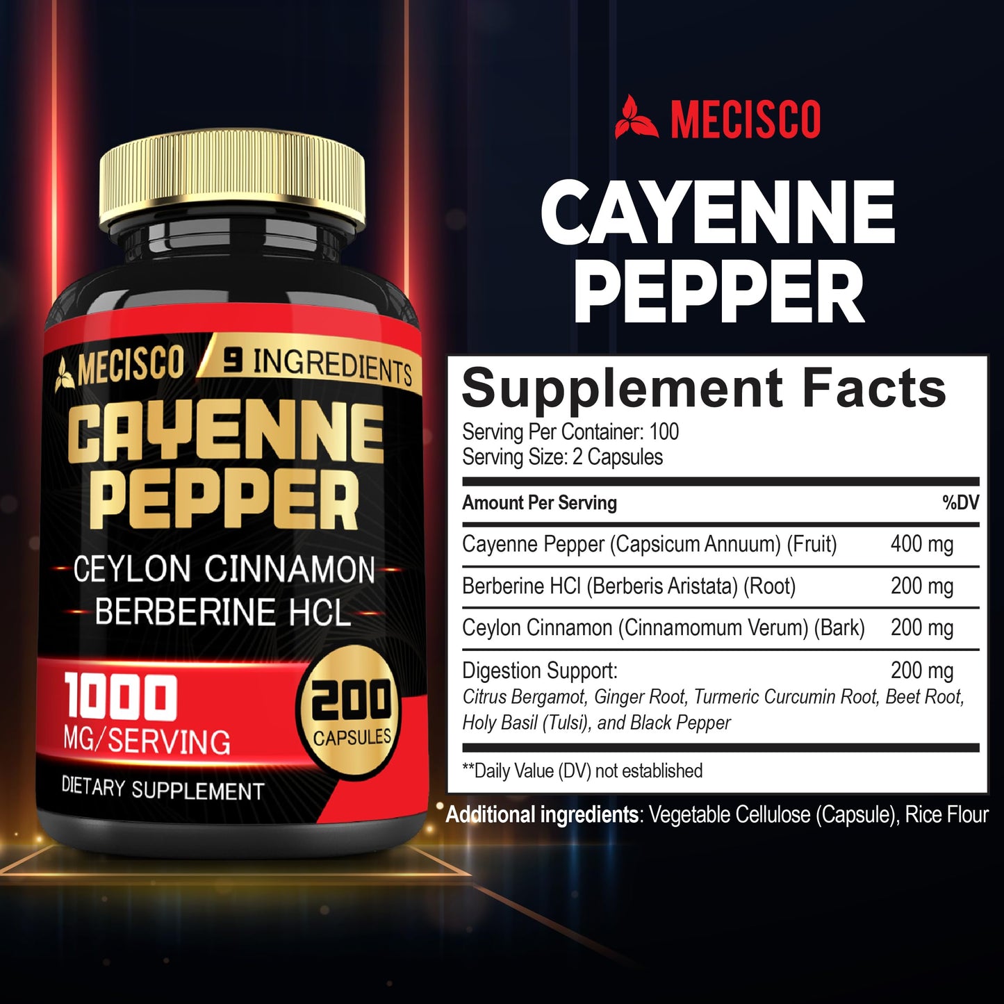 Mecisco Cayenne Pepper Capsules, 200 Capsules