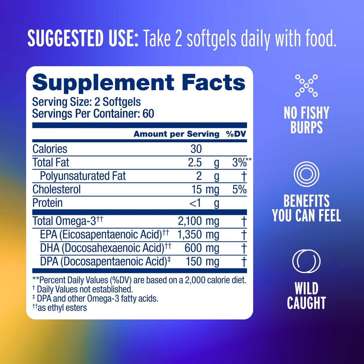 Oceanblue Professional Omega-3 2100 Triple Strength DPA EPA DHA Omega-3 Supplement - High Potency Burpless Wild-Caught Fish Oil - Orange Flavor Softgel, 60 Count