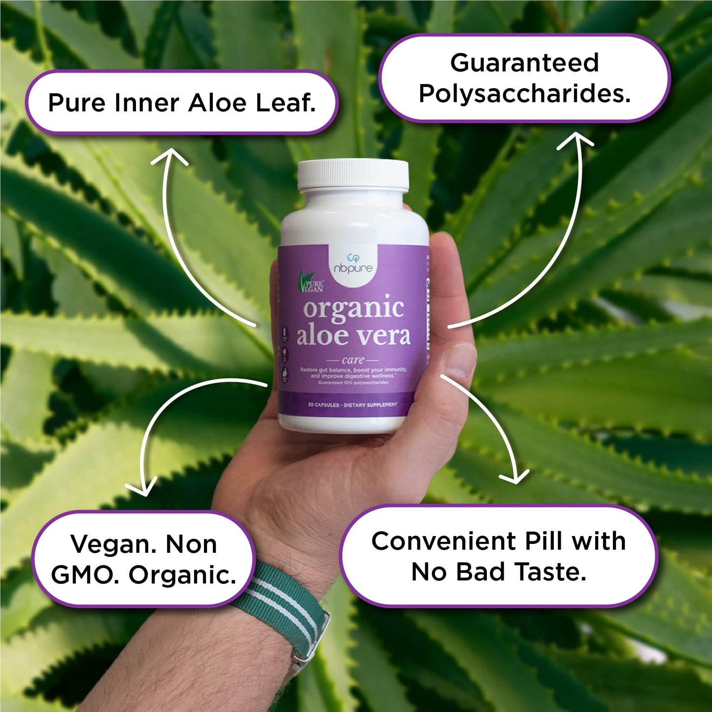 nbpure Organic Aloe Vera Capsules, 30 Capsules