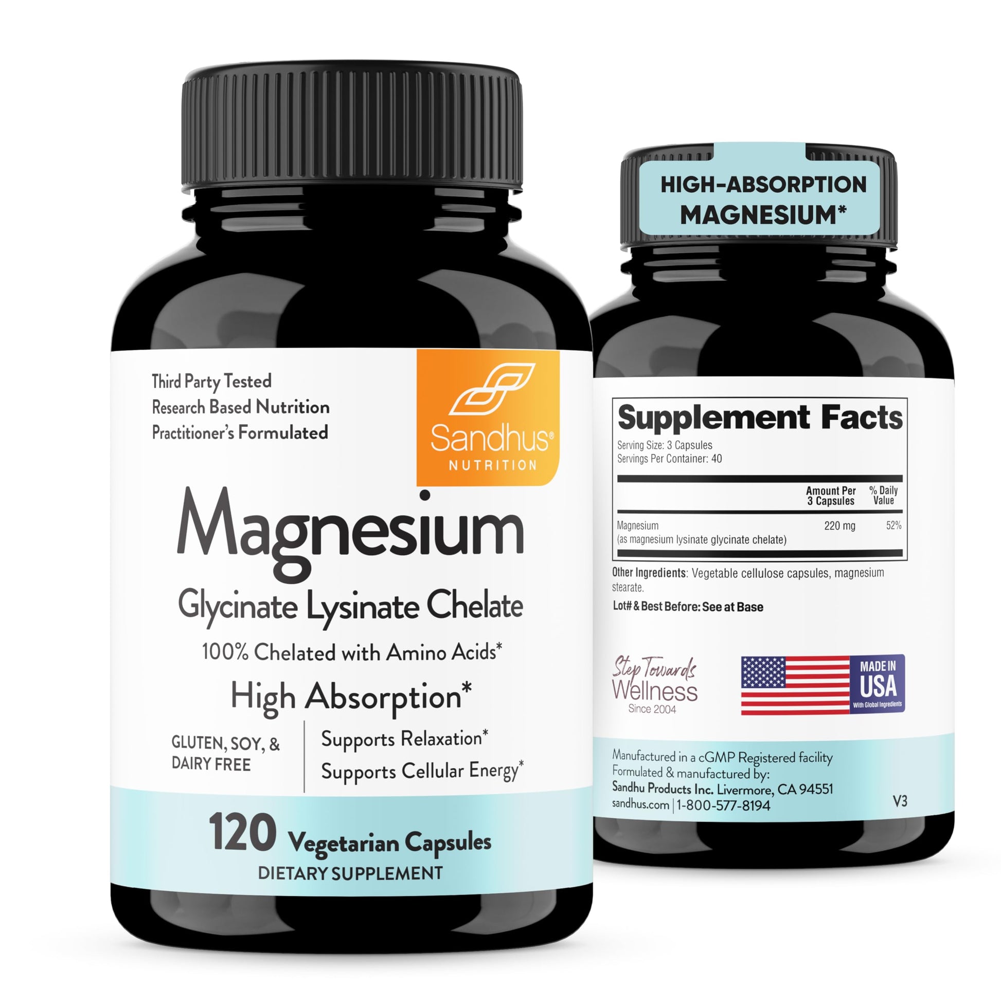 Sandhu's Magnesium Glycinate Lysinate Capsules, 120 Count