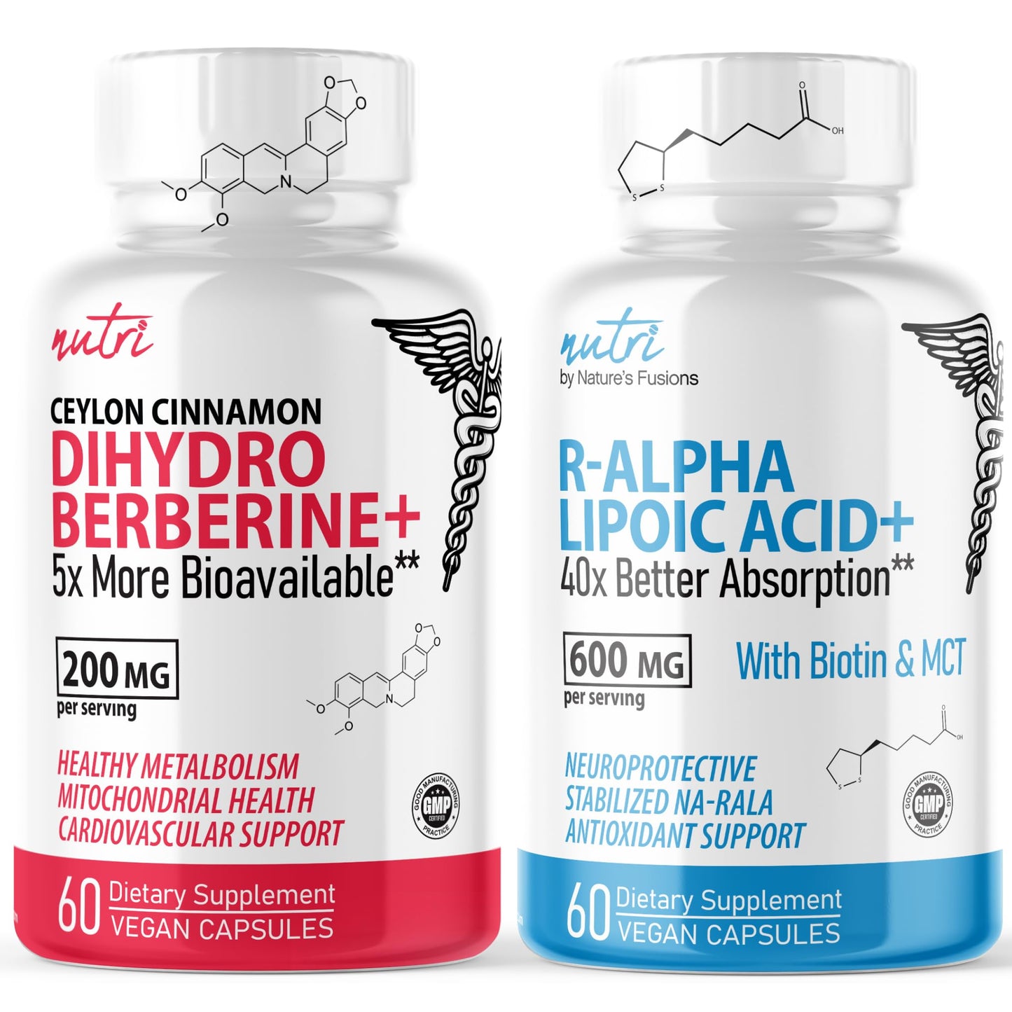 Nature's Fusions Dihydroberberine 200mg & R Alpha Lipoic Acid 600mg Capsules Bundle, 120 Capsules