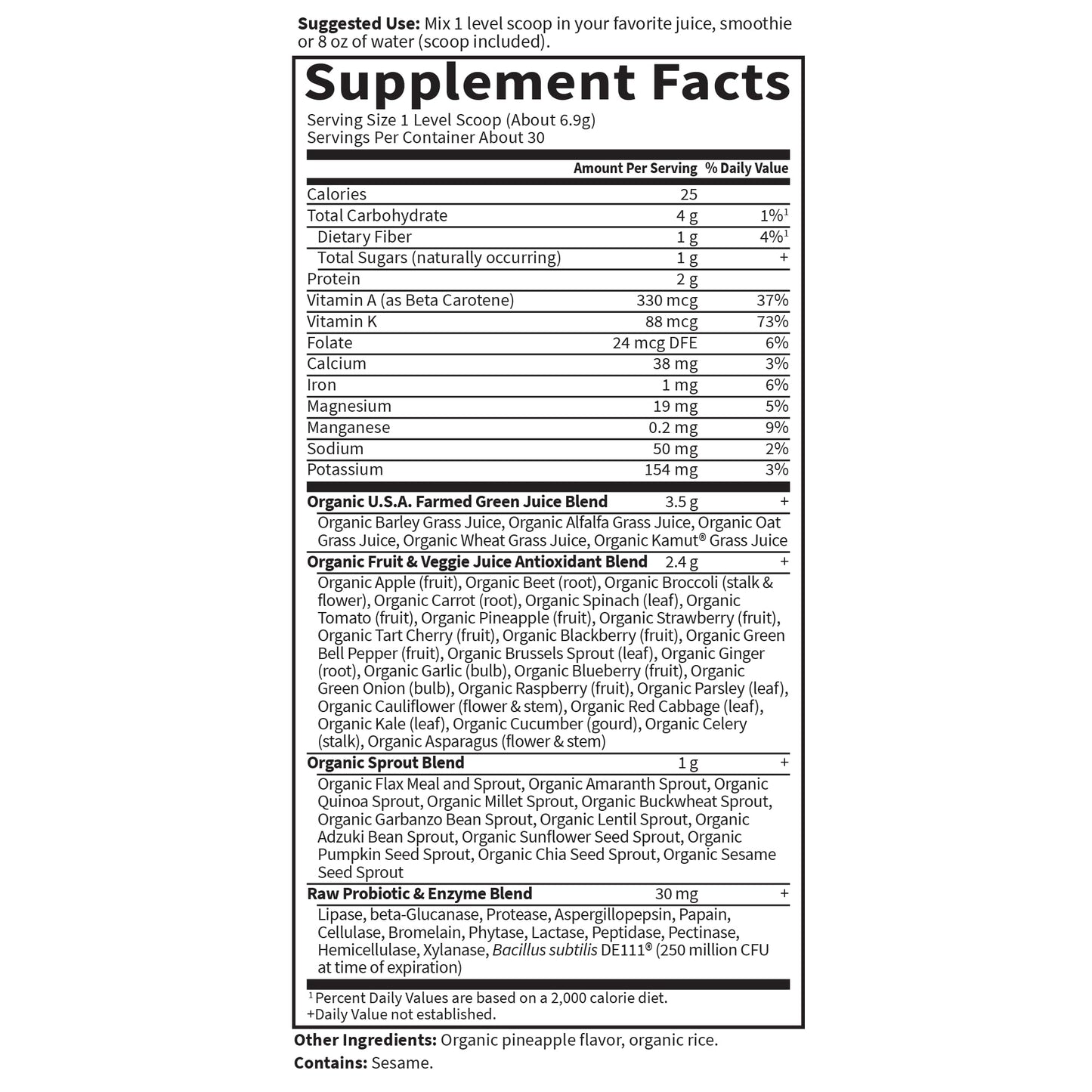 Garden of Life RAW Organic Perfect Food Juiced Greens Powder, 7.3 oz