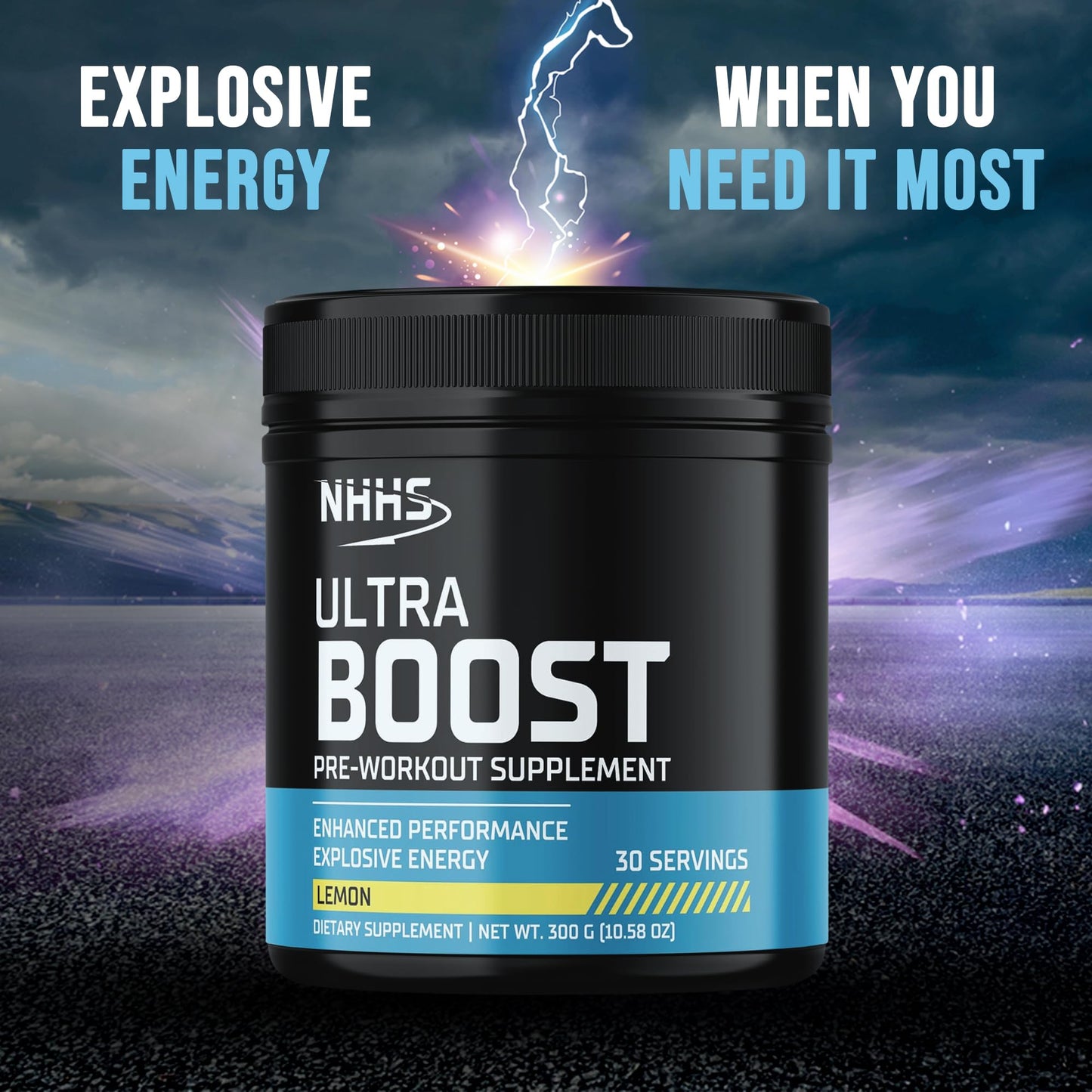 NHHS Ultra Boost Pre-Workout Powder, Lemon Flavor, 10.58 oz