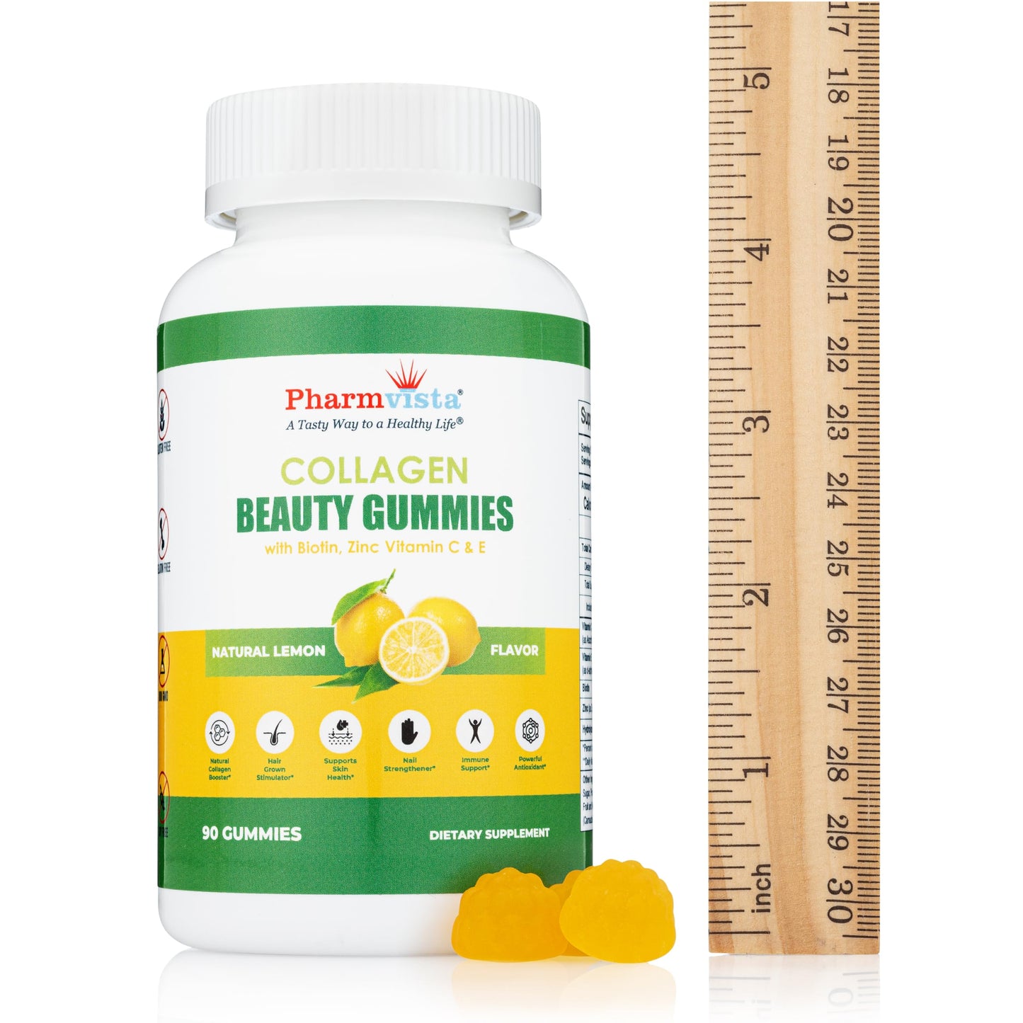 Pharmvista Collagen Gummies with Biotin, Zinc, Vitamins C & E for Hair Skin and Nails Support Gummy, 90 Count
