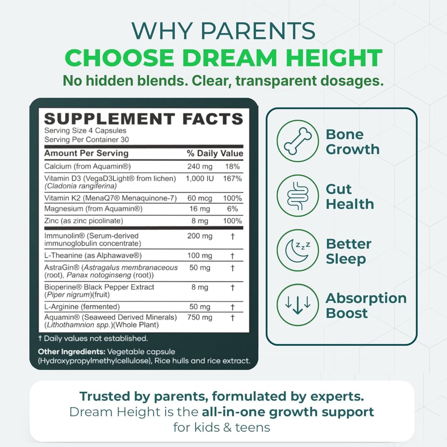 Moddy's Nutrition DreamHeight Growth Supplement for Kids & Teens, 120 Capsules